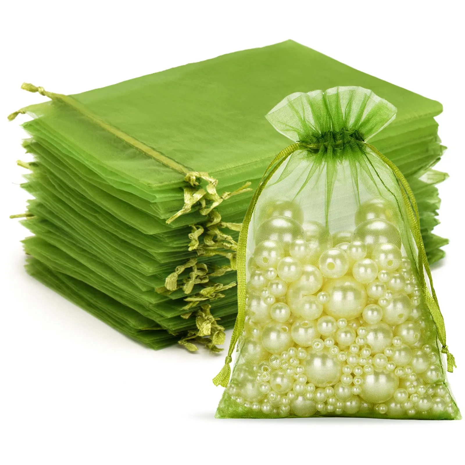 G2PLUS 50 Sacchetti Organza Verde Salvia, 10x15cm - immagine 1