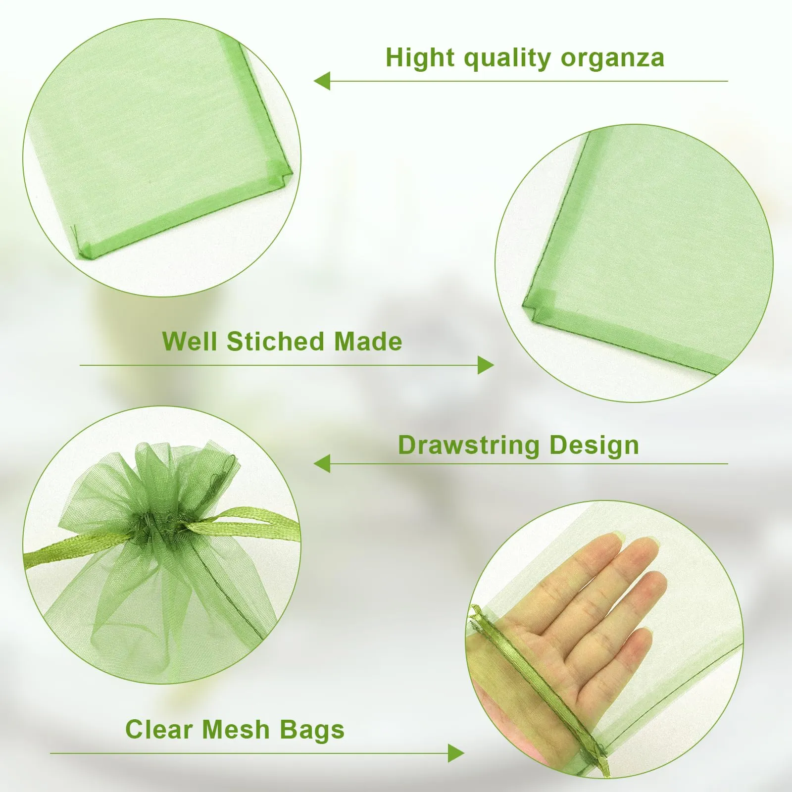 G2PLUS 50 Sacchetti Organza Verde Salvia, 10x15cm - immagine 3