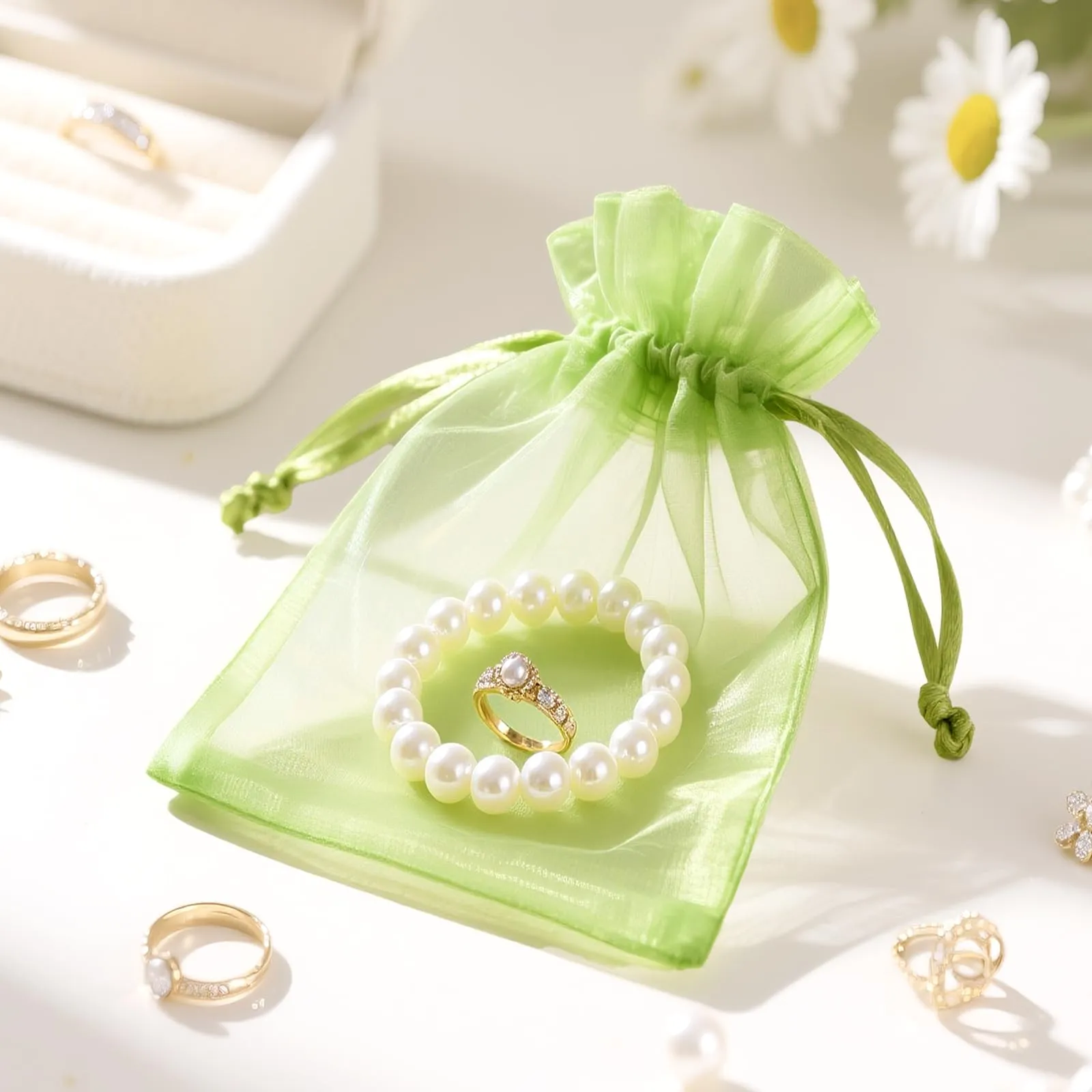 G2PLUS 50 Sacchetti Organza Verde Salvia, 10x15cm - immagine 4