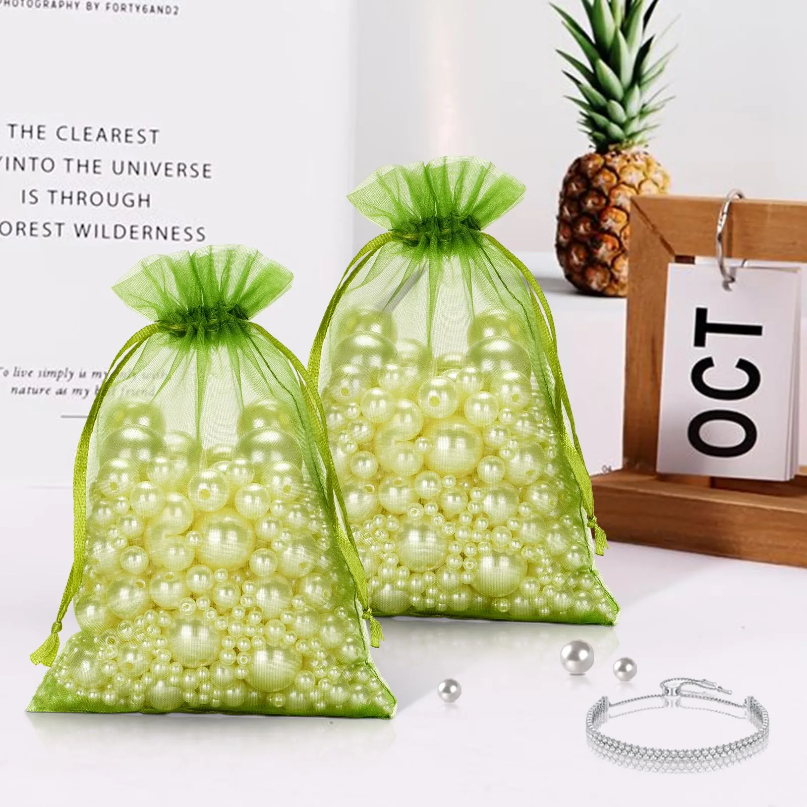 G2PLUS 50 Sacchetti Organza Verde Salvia, 10x15cm - immagine 6