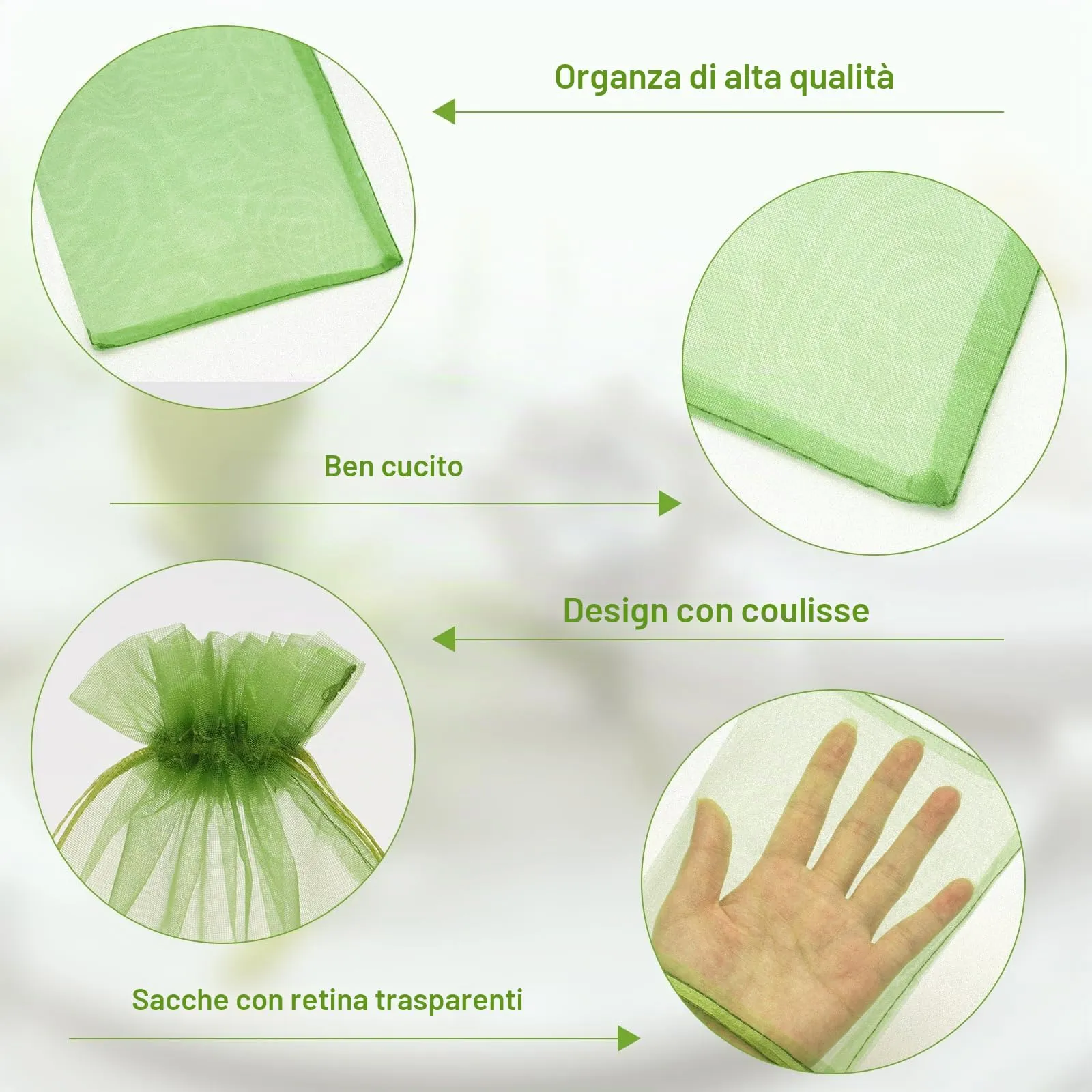 G2PLUS 50 Sacchetti in Organza Verde Salvia, 13x18cm - immagine 3