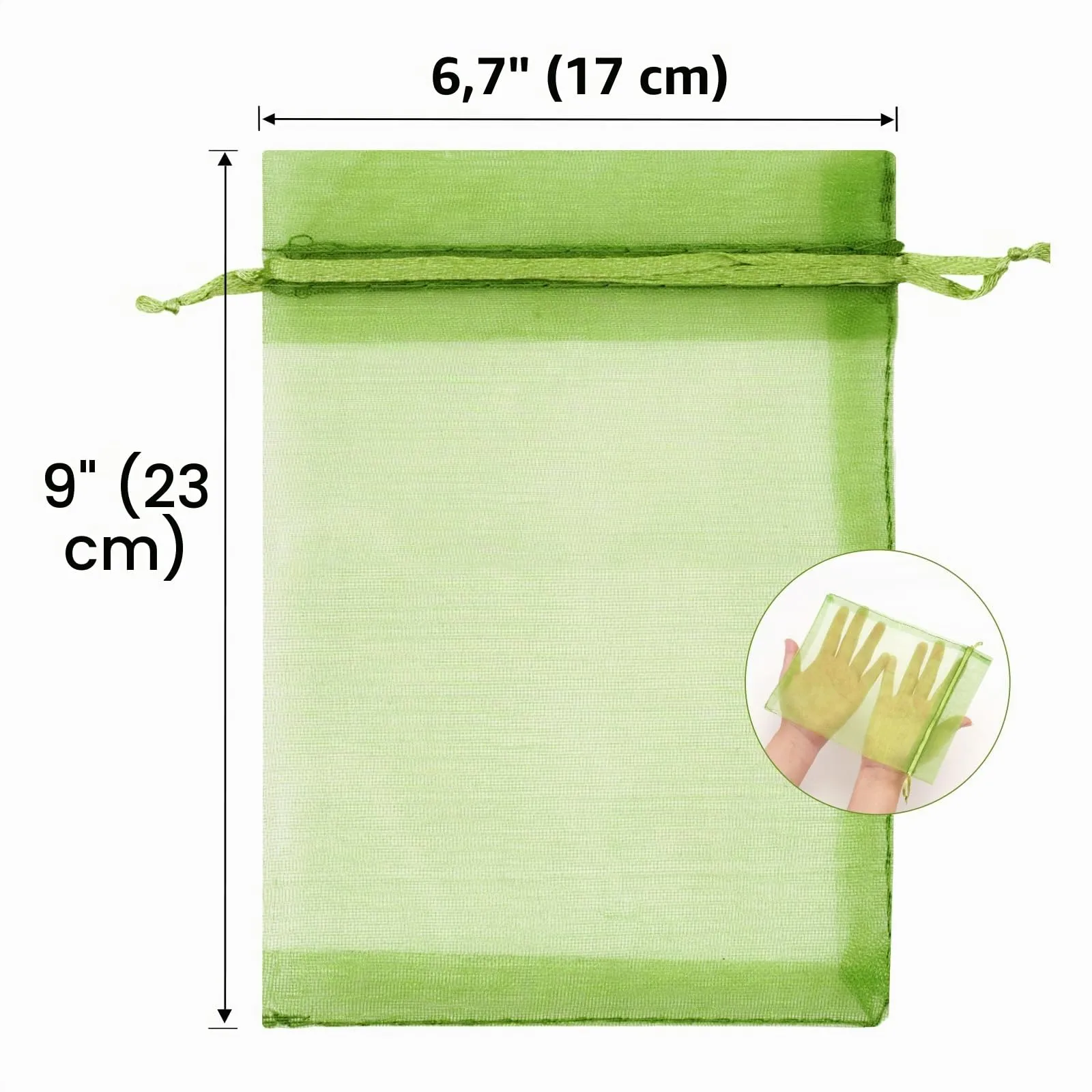 G2PLUS Sacchetti Organza Verde Salvia, 17x23cm, 50 Pezzi - immagine 2