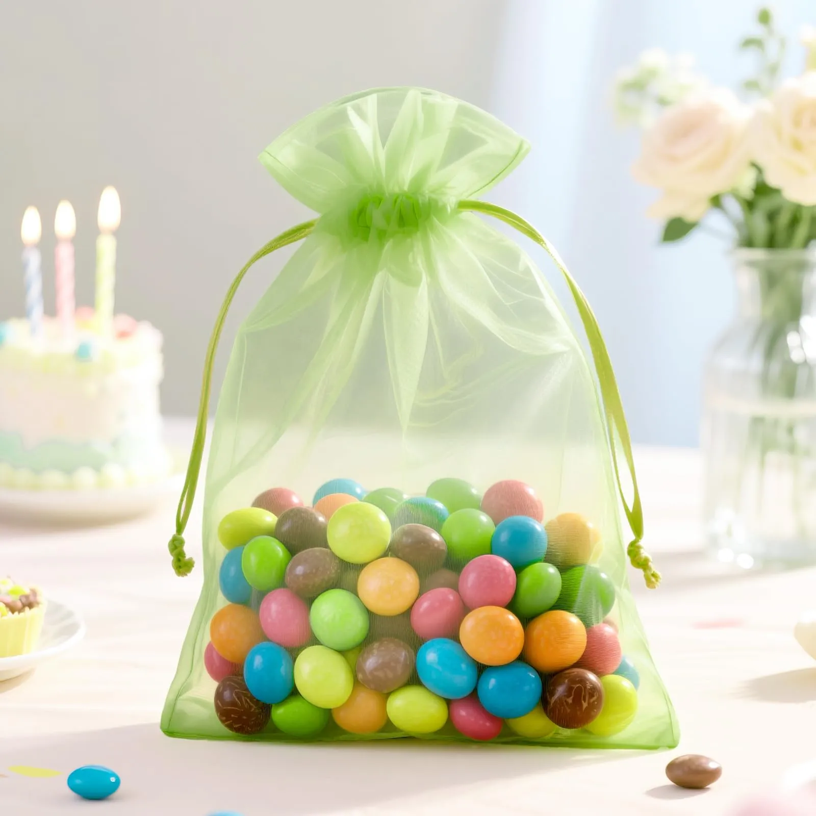 G2PLUS Sacchetti Organza Verde Salvia, 17x23cm, 50 Pezzi - immagine 4