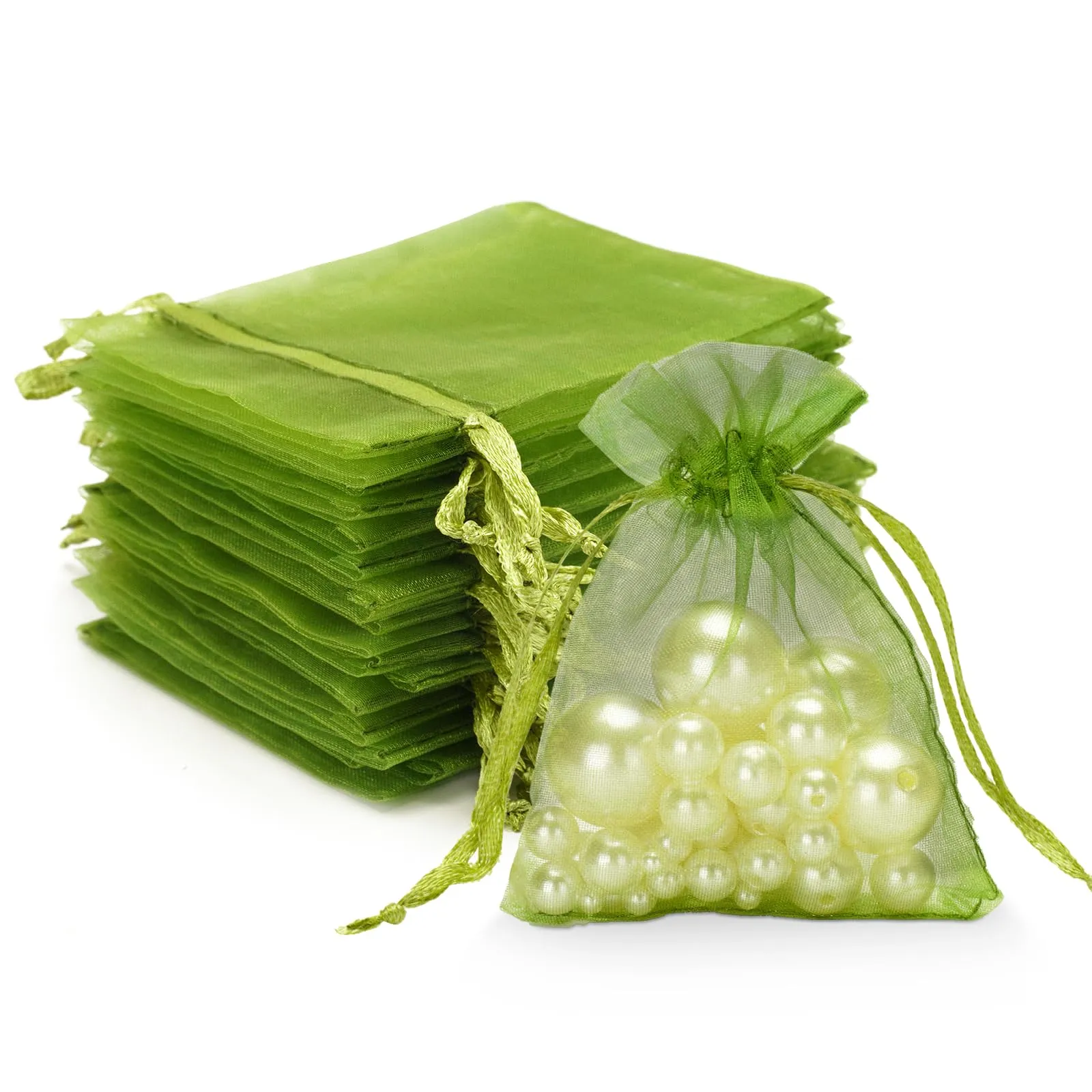 G2PLUS Sacchetti Organza Verde Salvia, 50 Pezzi, 7x9 cm - immagine 1