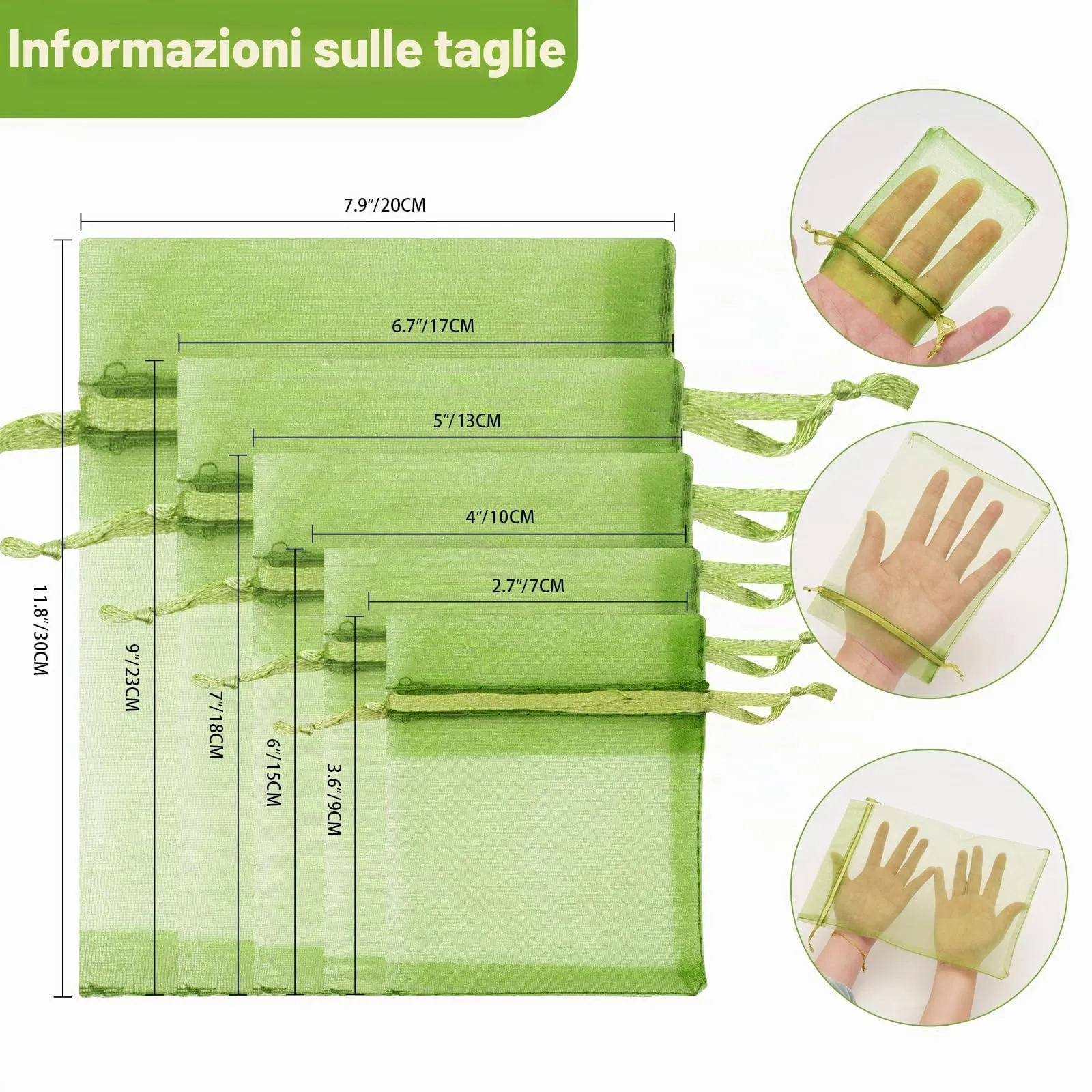 G2PLUS Sacchetti Organza Verde Salvia, 50 Pezzi, 7x9 cm - immagine 2