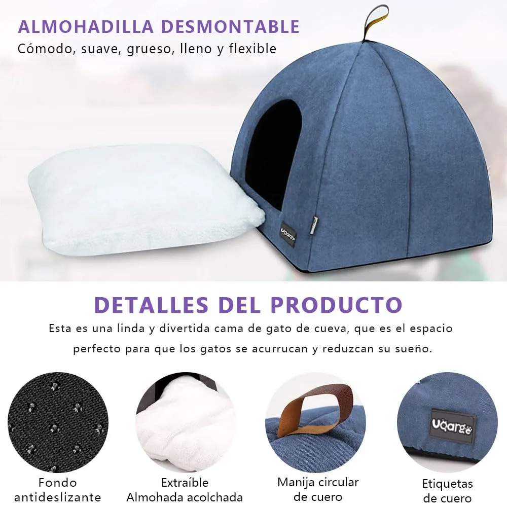 Voarge Letto per Gatti a Grotta in Pile con Cuscino Rimovibile, Blu, Small - immagine 5