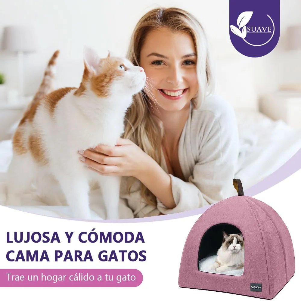 Voarge Letto per Gatti, Grotta in Peluche con Cuscino Rimovibile e Lavabile (Rosa, S) - immagine 2