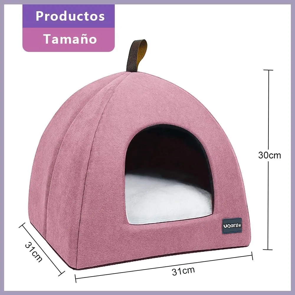 Voarge Letto per Gatti, Grotta in Peluche con Cuscino Rimovibile e Lavabile (Rosa, S) - immagine 4