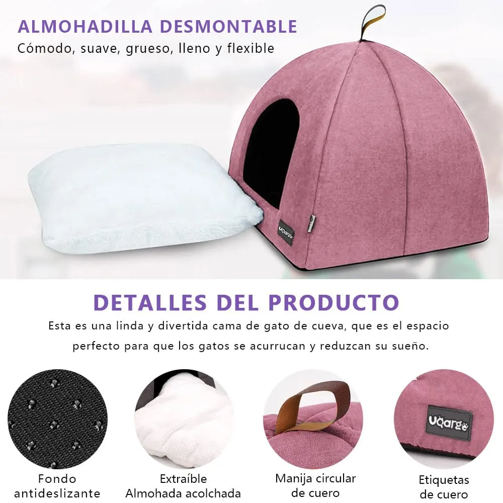 Voarge Letto per Gatti, Grotta in Peluche con Cuscino Rimovibile e Lavabile (Rosa, S) - immagine 5