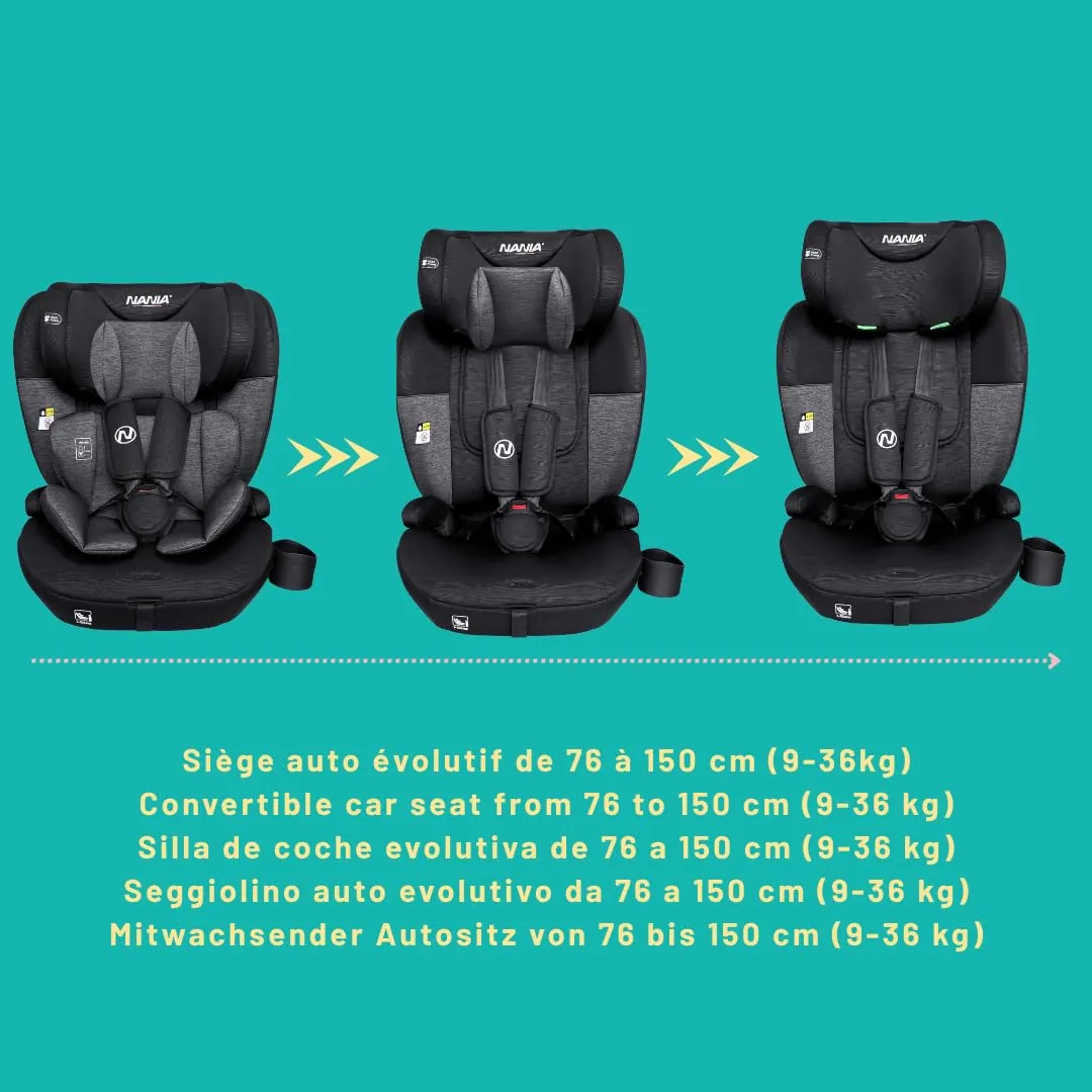 Nania Milano Seggiolino Auto ISOFIX, 76-150 cm, 9-36 kg, Poggiatesta Regolabile, Protezione Laterale, Portabicchieri - immagine 3