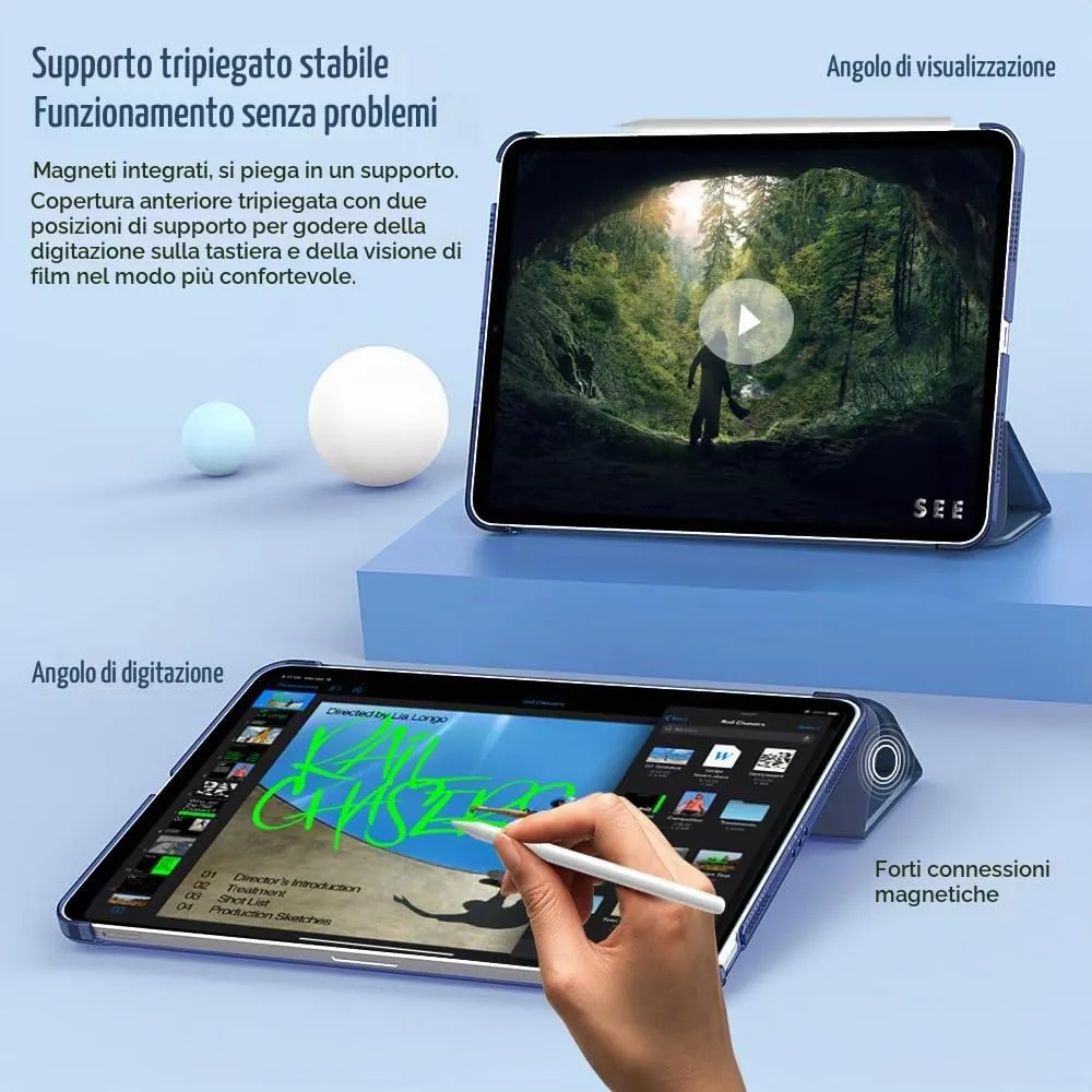 TiMOVO Cover per iPad Air 11" M4/M3/M2, Air 5a/4a Gen 10.9", Blu Mare Scuro - immagine 6
