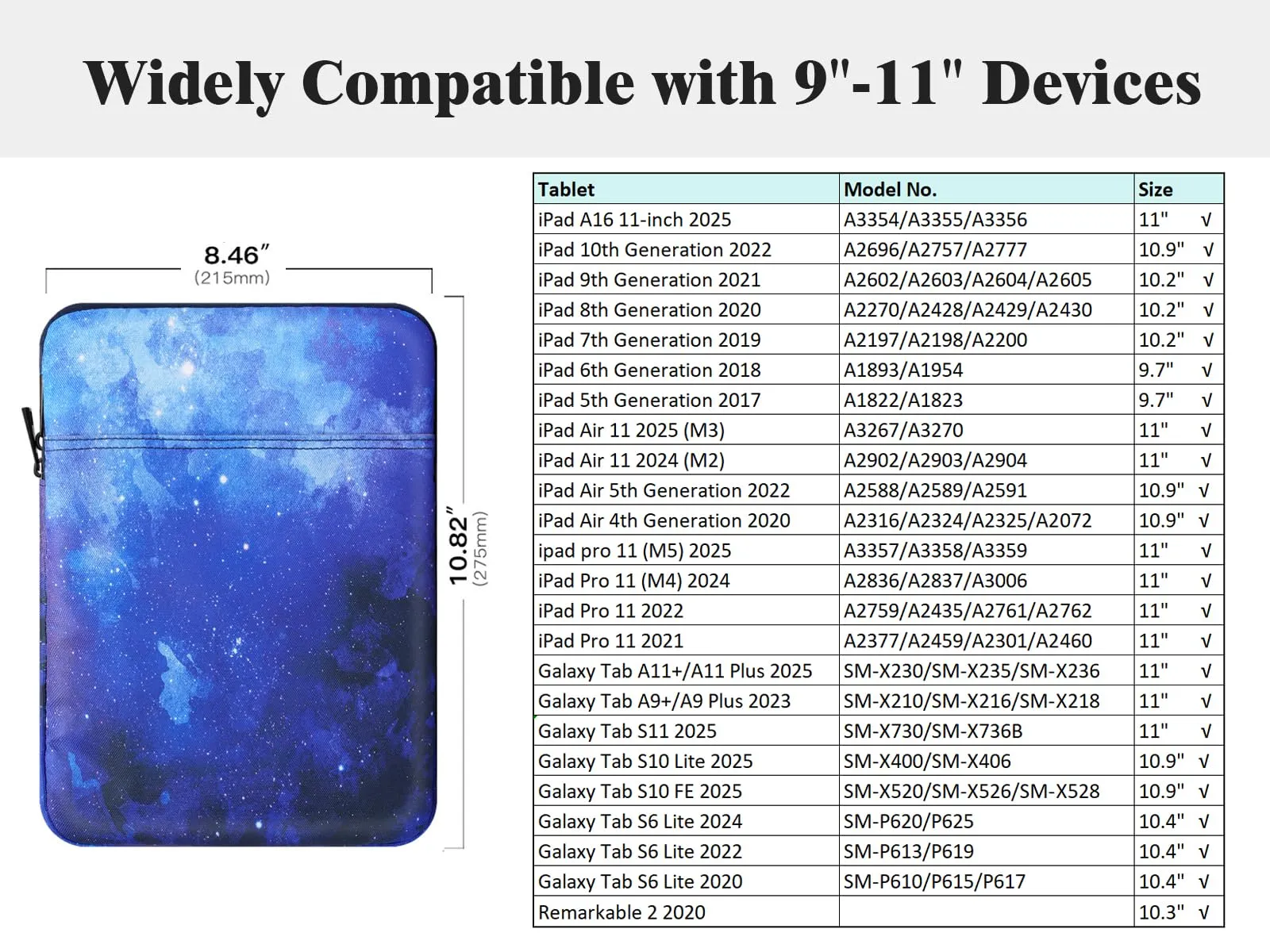 TiMOVO Custodia per Tablet 9-11", Cielo Stellato Blu - immagine 2