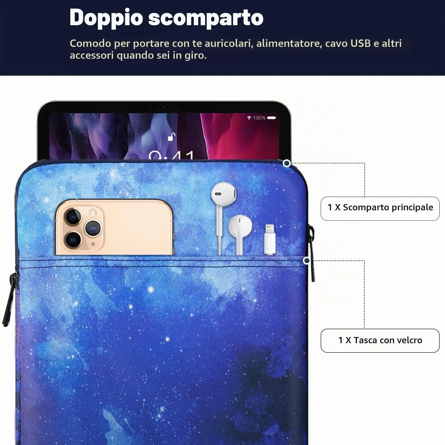 TiMOVO Custodia per Tablet 9-11", Cielo Stellato Blu - immagine 4