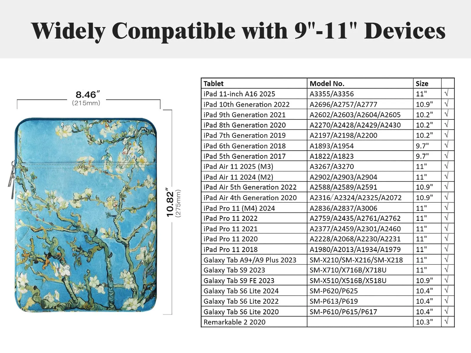 TiMOVO Custodia per Tablet 9-11", Albicocchi in fiore - immagine 2