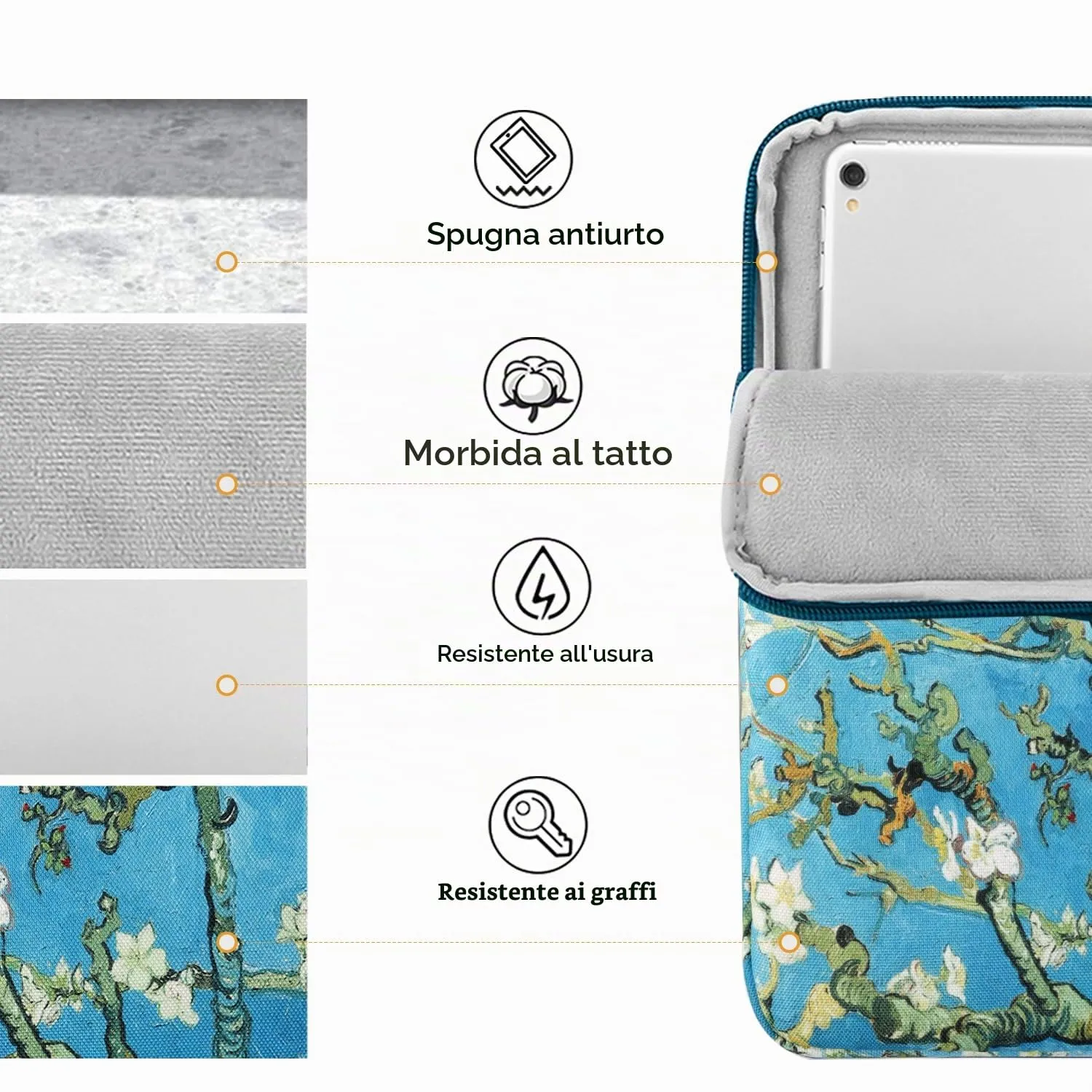 TiMOVO Custodia per Tablet 9-11", Albicocchi in fiore - immagine 7