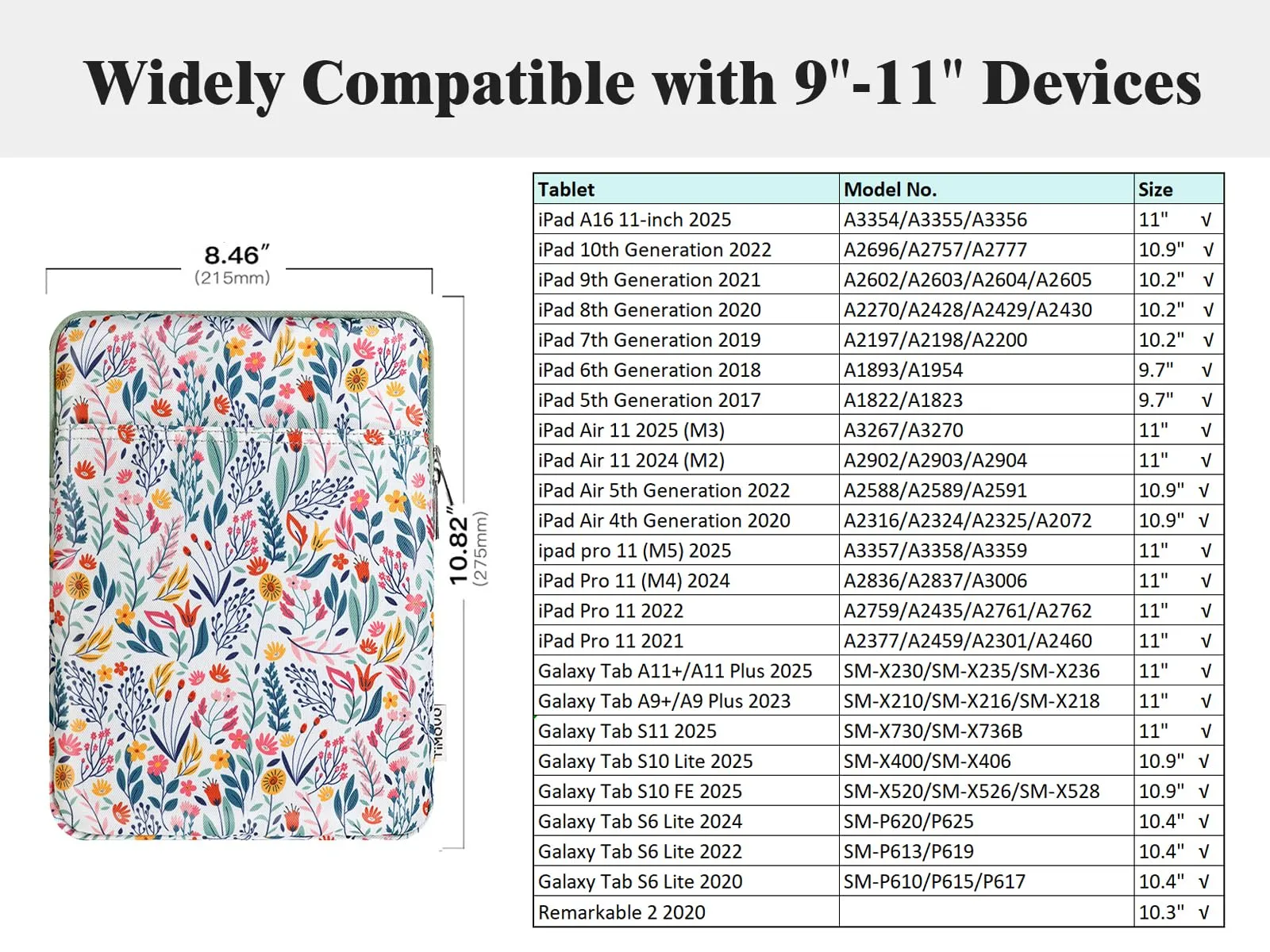 TiMOVO Custodia per Tablet 9-11", Fiori - immagine 2