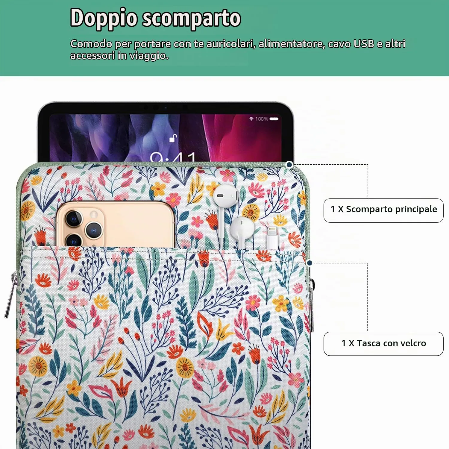 TiMOVO Custodia per Tablet 9-11", Fiori - immagine 3