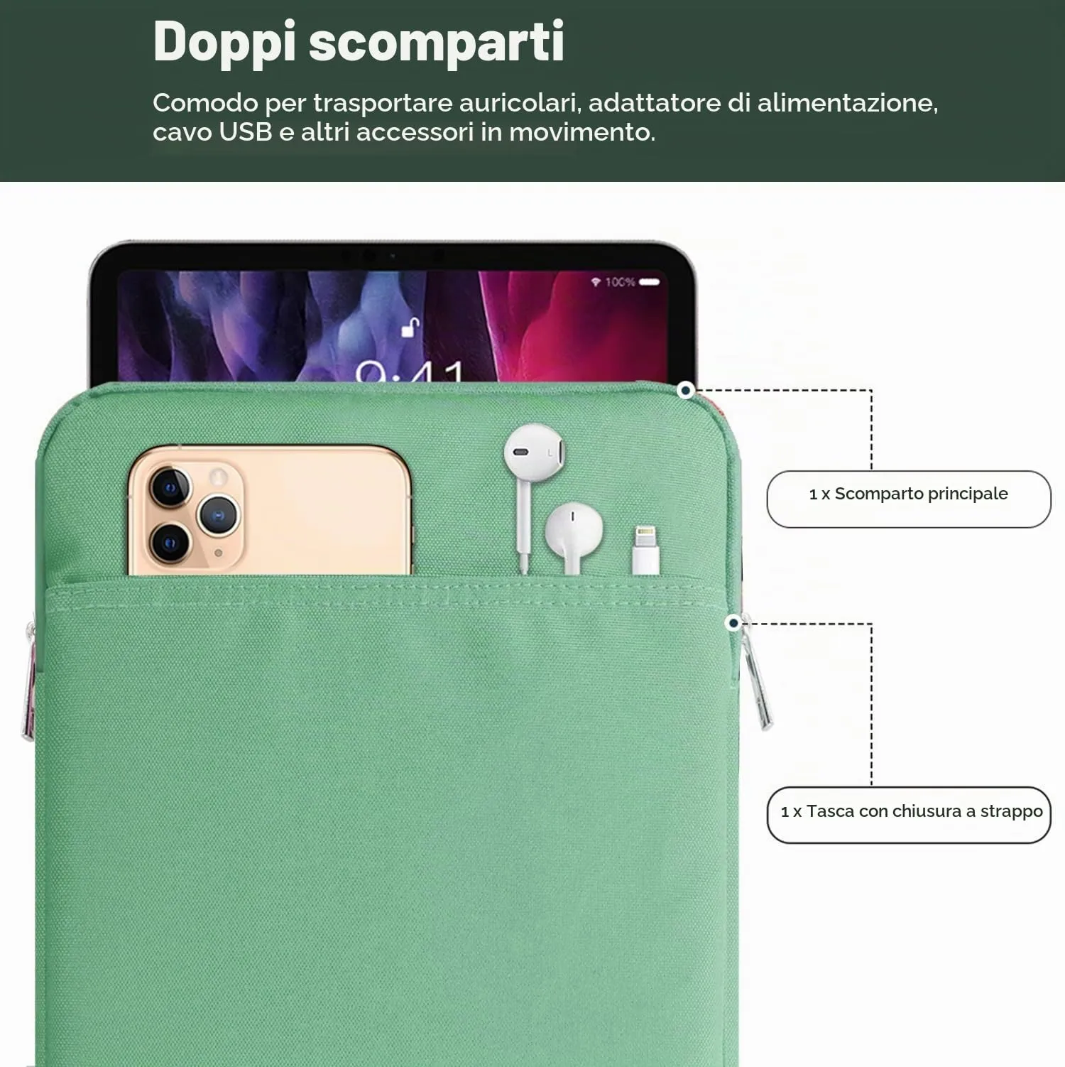 TiMOVO Custodia per Tablet 9-11", Bodhi Verde - immagine 4
