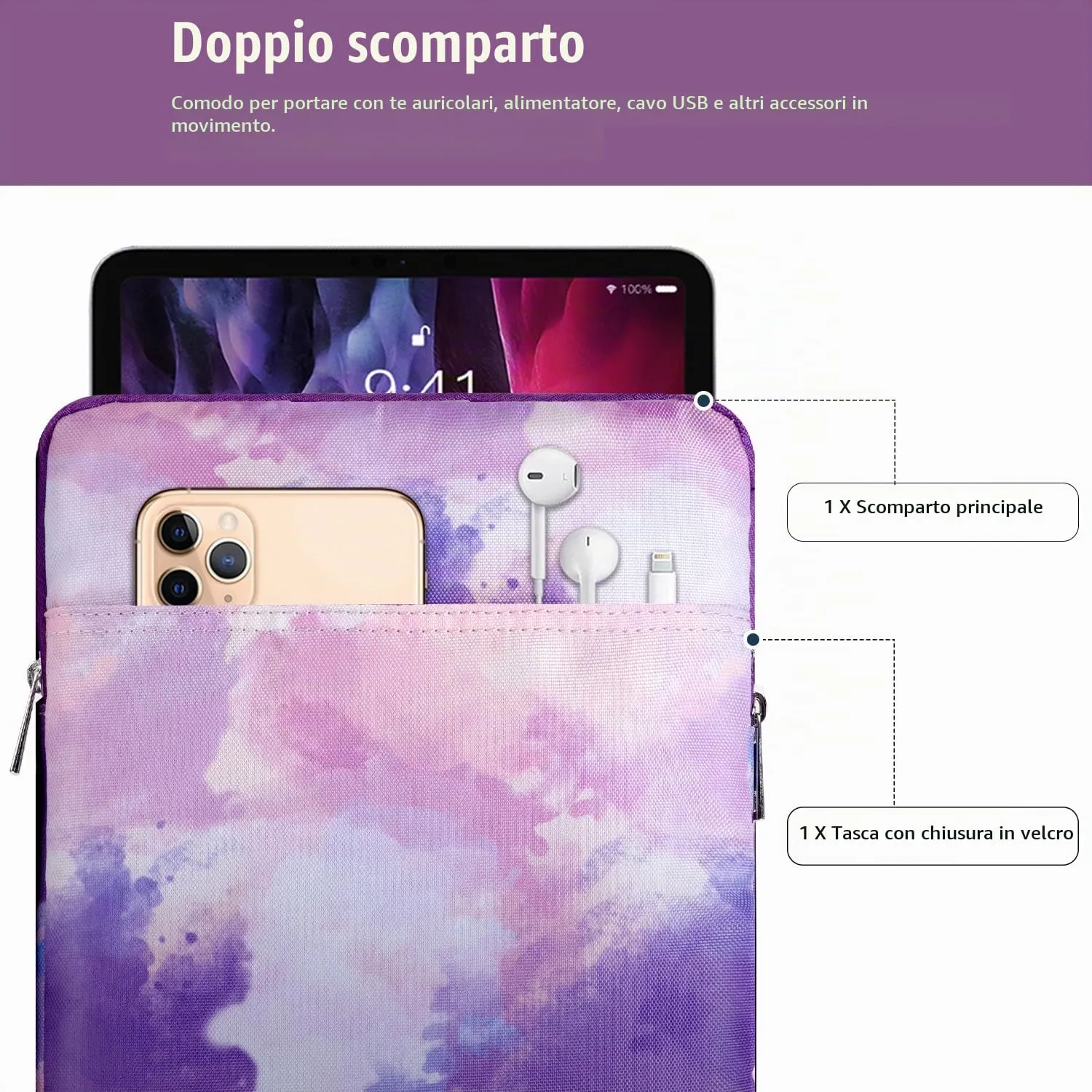 TiMOVO Custodia per Tablet 9-11", Viola di Acquerello - immagine 4