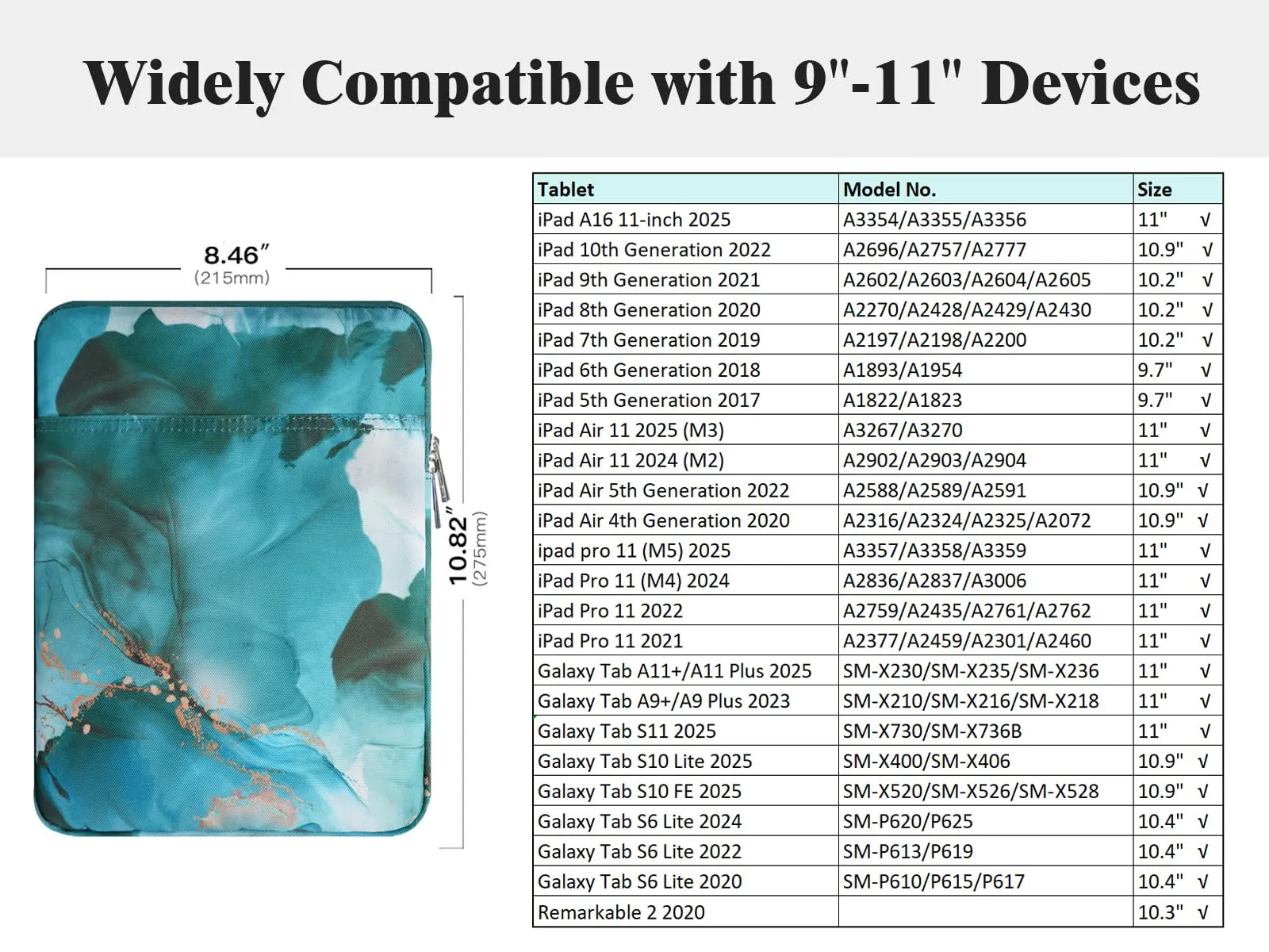 TiMOVO Custodia per Tablet 9-11", Blu Pavone Setoso - immagine 2