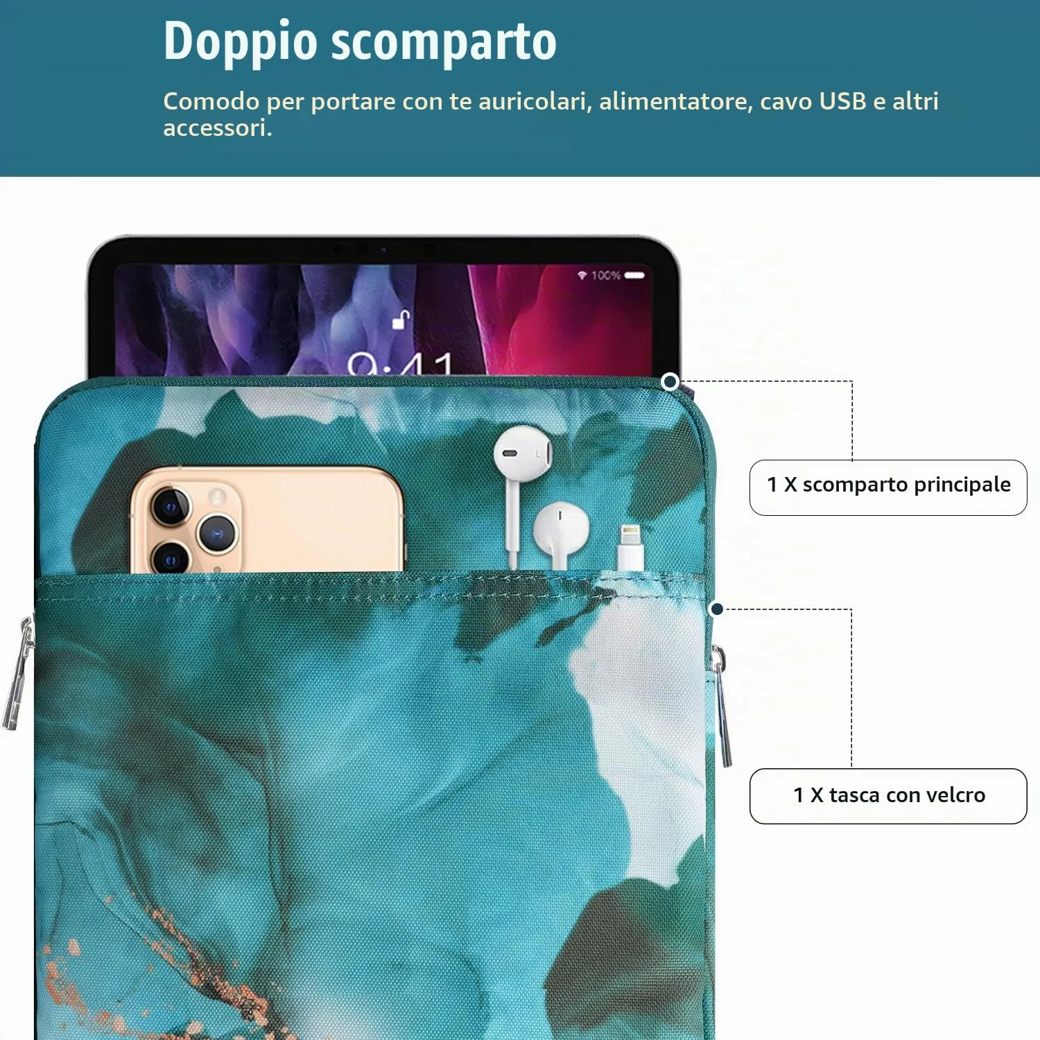 TiMOVO Custodia per Tablet 9-11", Blu Pavone Setoso - immagine 4