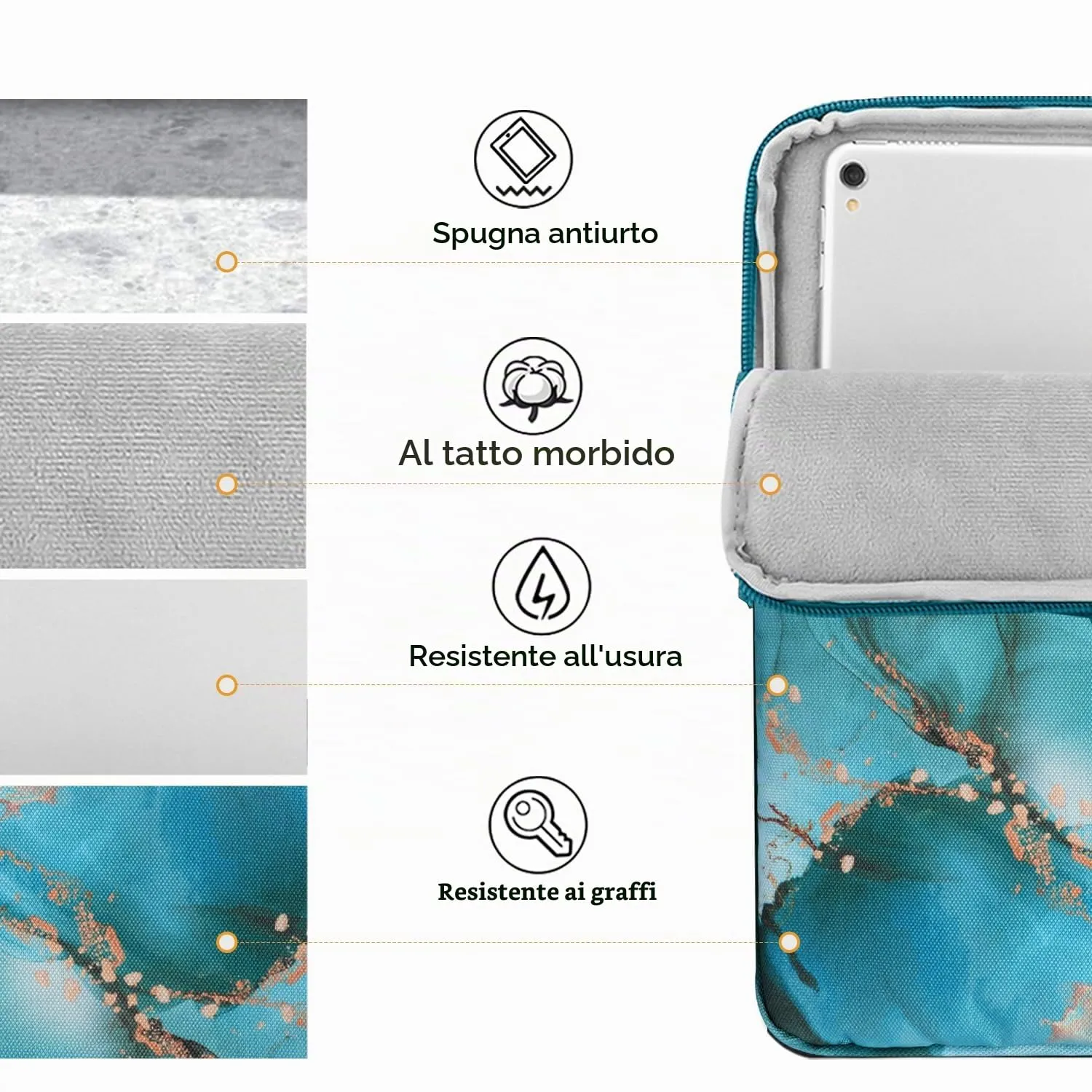 TiMOVO Custodia per Tablet 9-11", Blu Pavone Setoso - immagine 7
