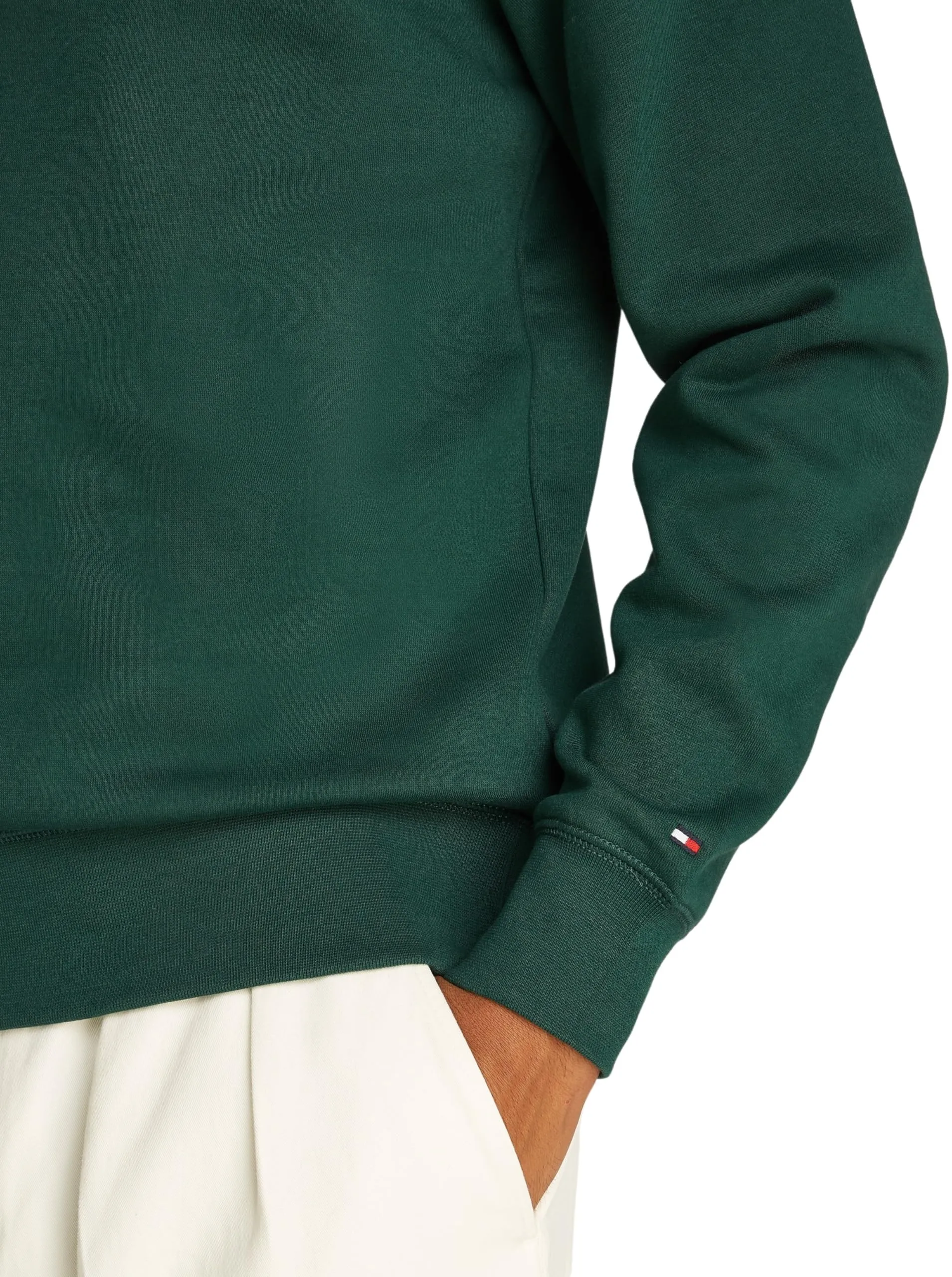 Tommy Hilfiger Uomo Felpa Logo Scollo Rotondo, Verde Ornamental Green, S - immagine 3