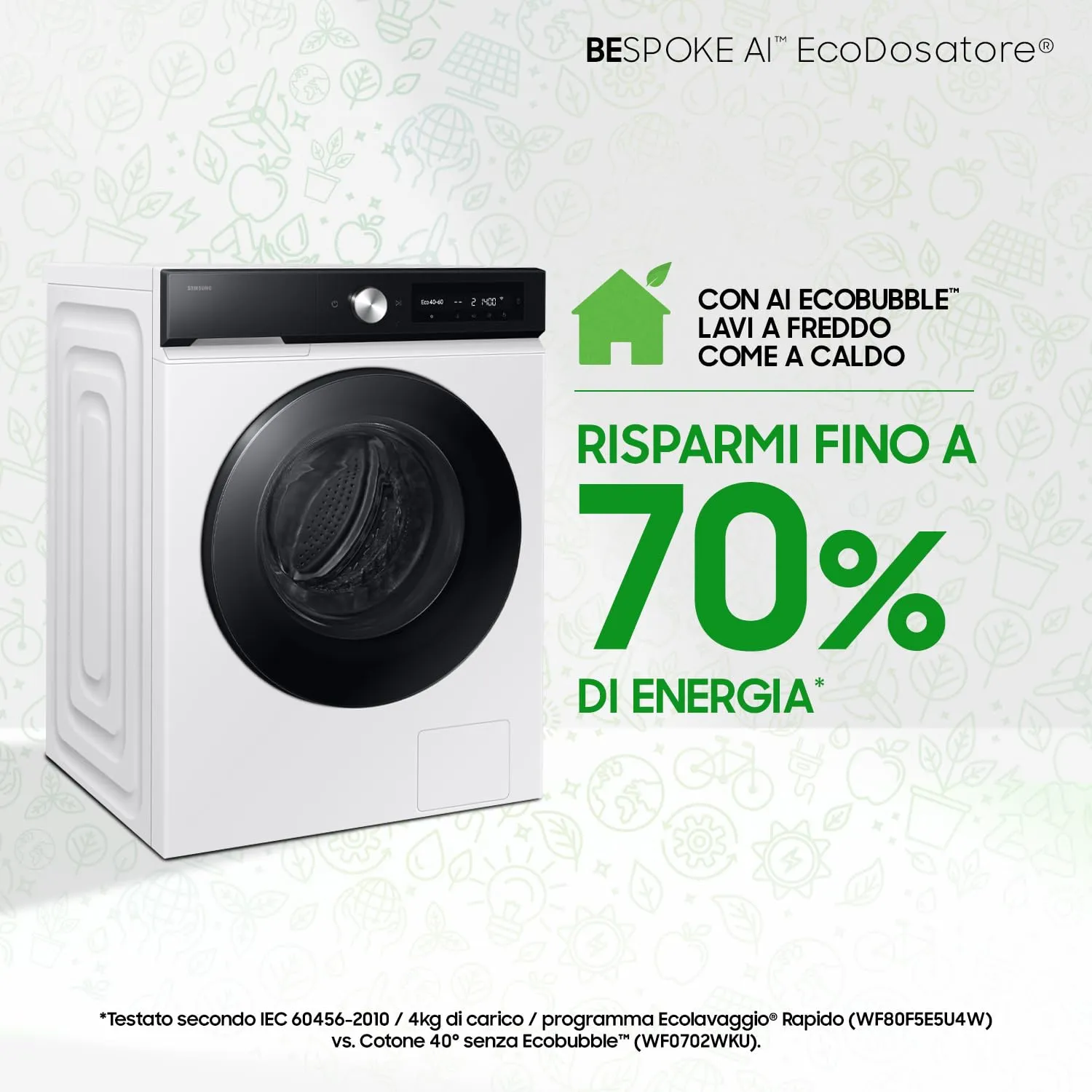 Samsung Bespoke AI WW11DB7B94GE/U3 Lavatrice, 11 kg, Wifi, Ecodosatore, Bianco e Nero - immagine 5