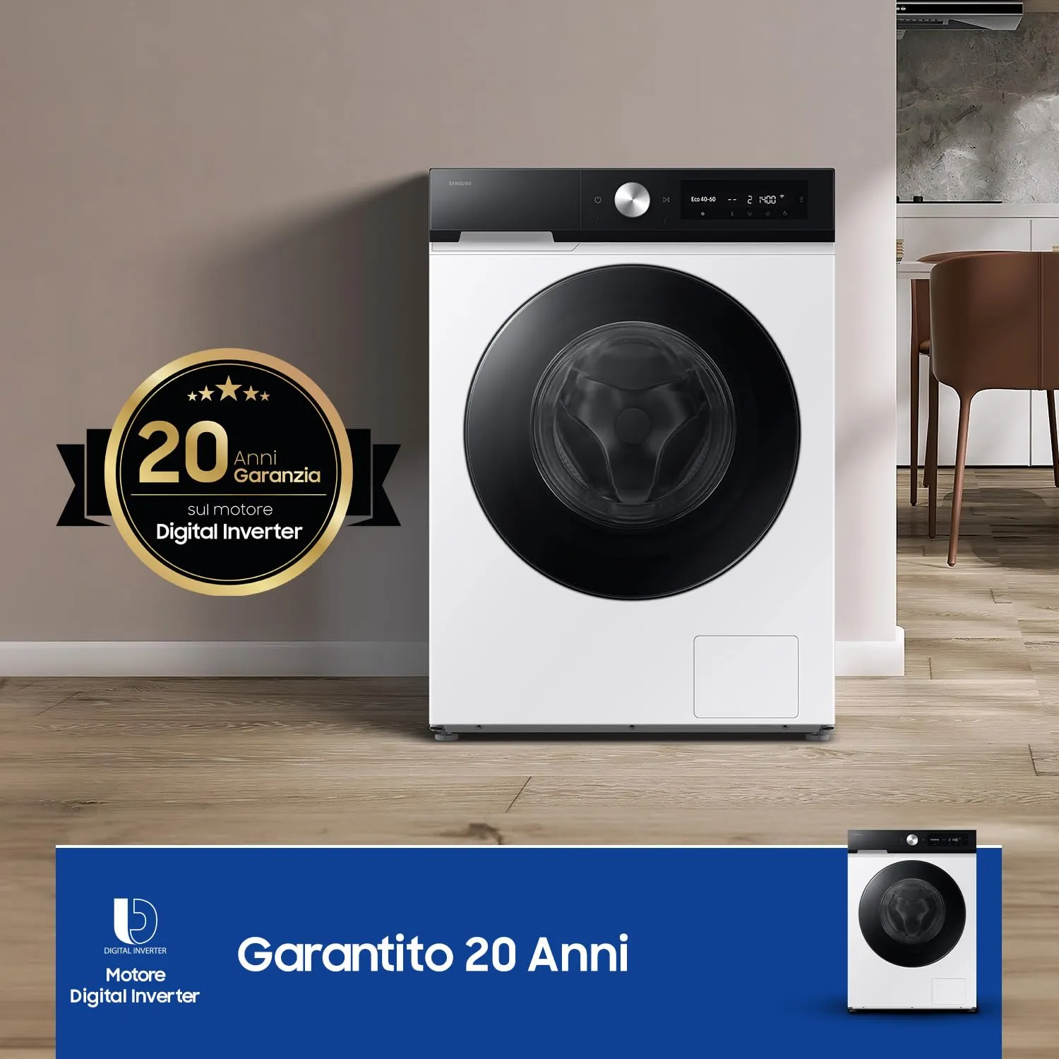 Samsung Bespoke AI WW11DB7B94GE/U3 Lavatrice, 11 kg, Wifi, Ecodosatore, Bianco e Nero - immagine 12