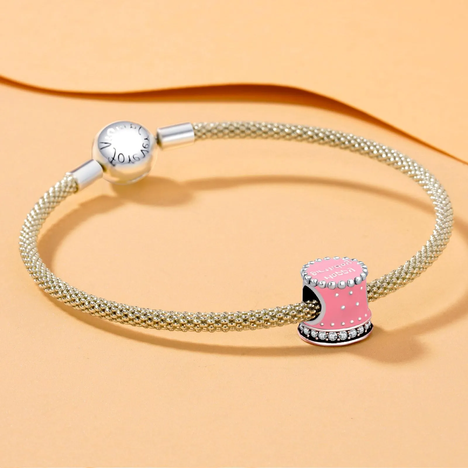 Rimgoris Argento 925 Charm con torta rosa di buon compleanno per bracciali e collana - immagine 3