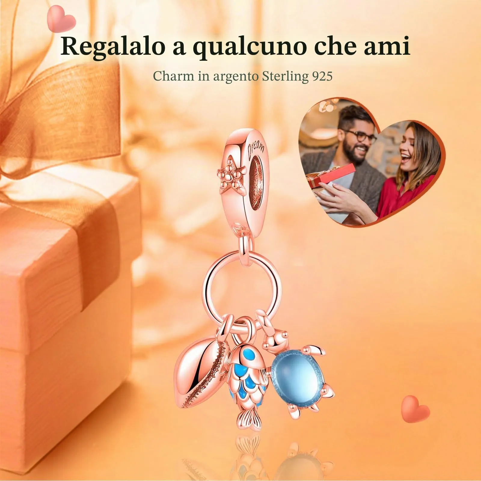 Rimgoris Argento 925 Charm Oceano Tartaruga Conchiglia Pesce Marino Oro Rosa per Bracciali e Collane - immagine 2