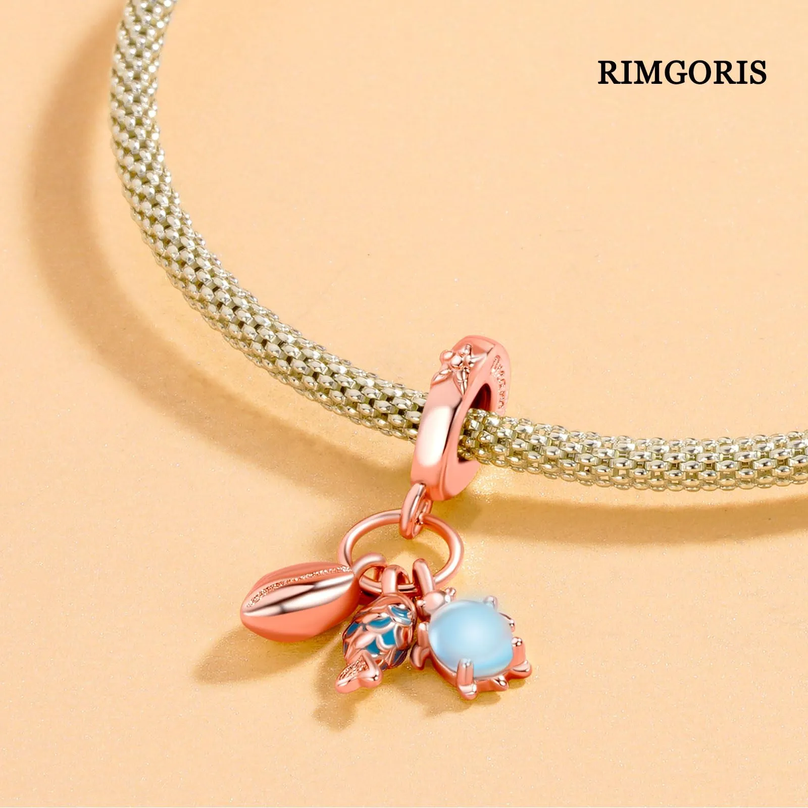 Rimgoris Argento 925 Charm Oceano Tartaruga Conchiglia Pesce Marino Oro Rosa per Bracciali e Collane - immagine 4