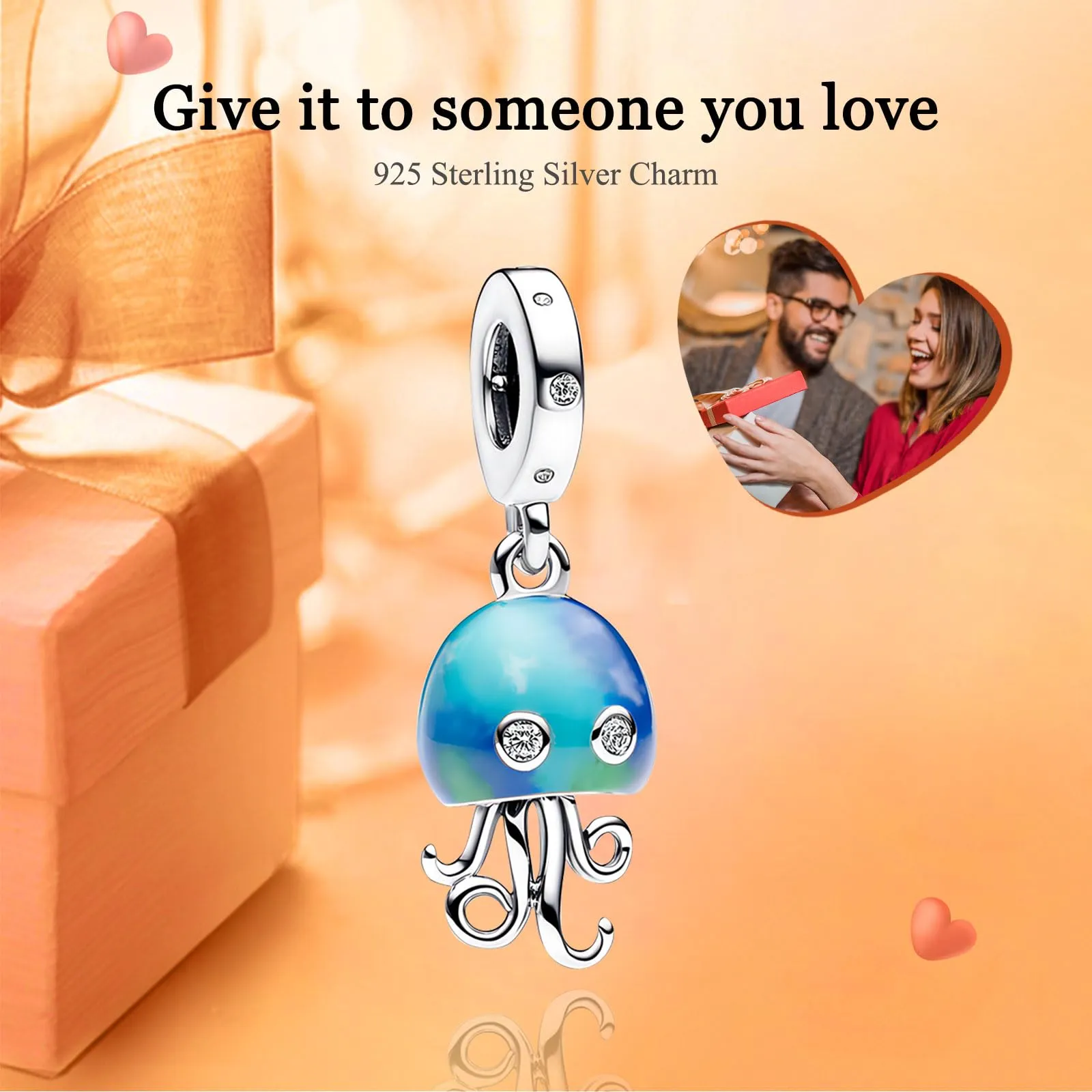 Rimgoris Argento 925 Charm per donna Bracciali Collana Blue Jellyfish Dangle Charm Gift - immagine 2