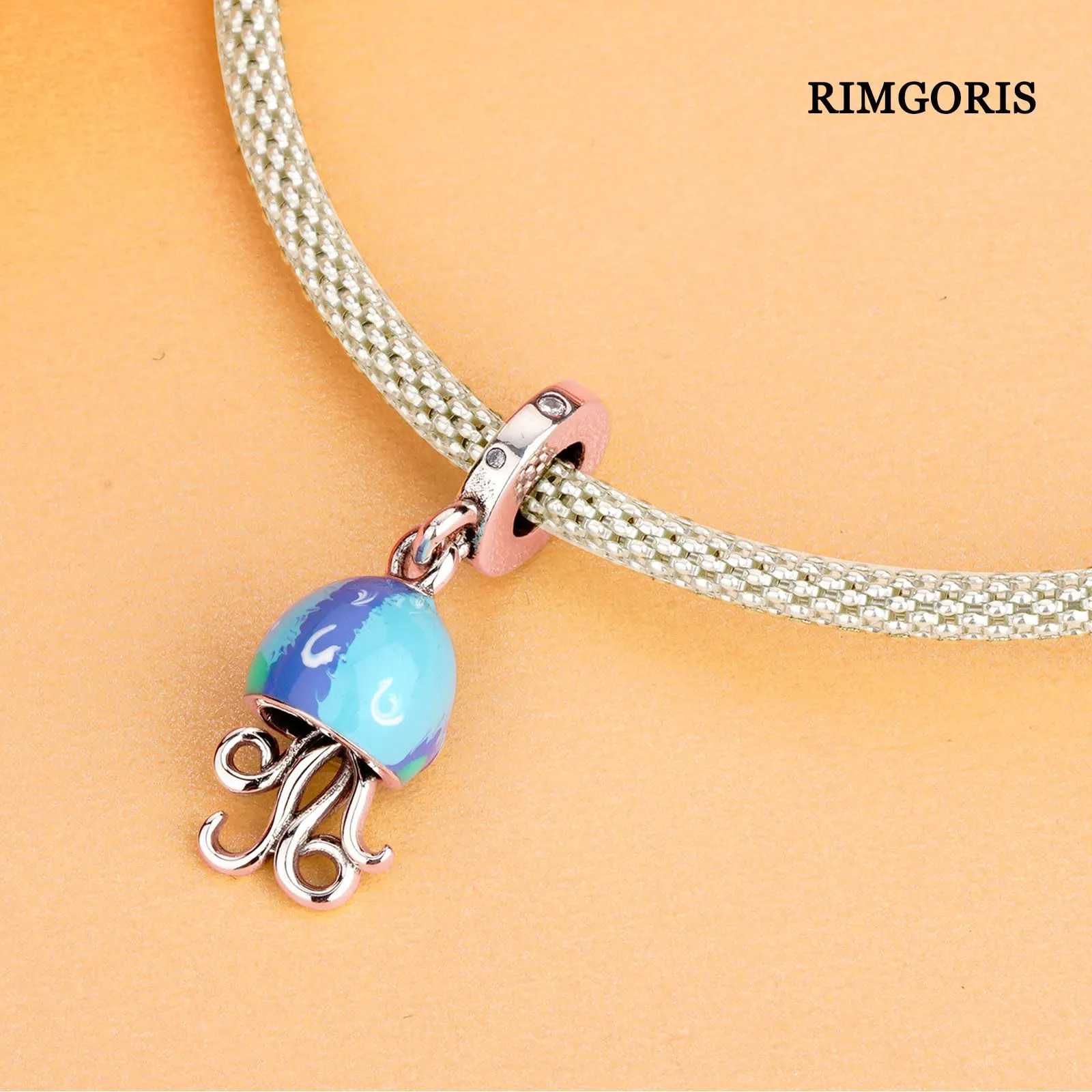 Rimgoris Argento 925 Charm per donna Bracciali Collana Blue Jellyfish Dangle Charm Gift - immagine 4