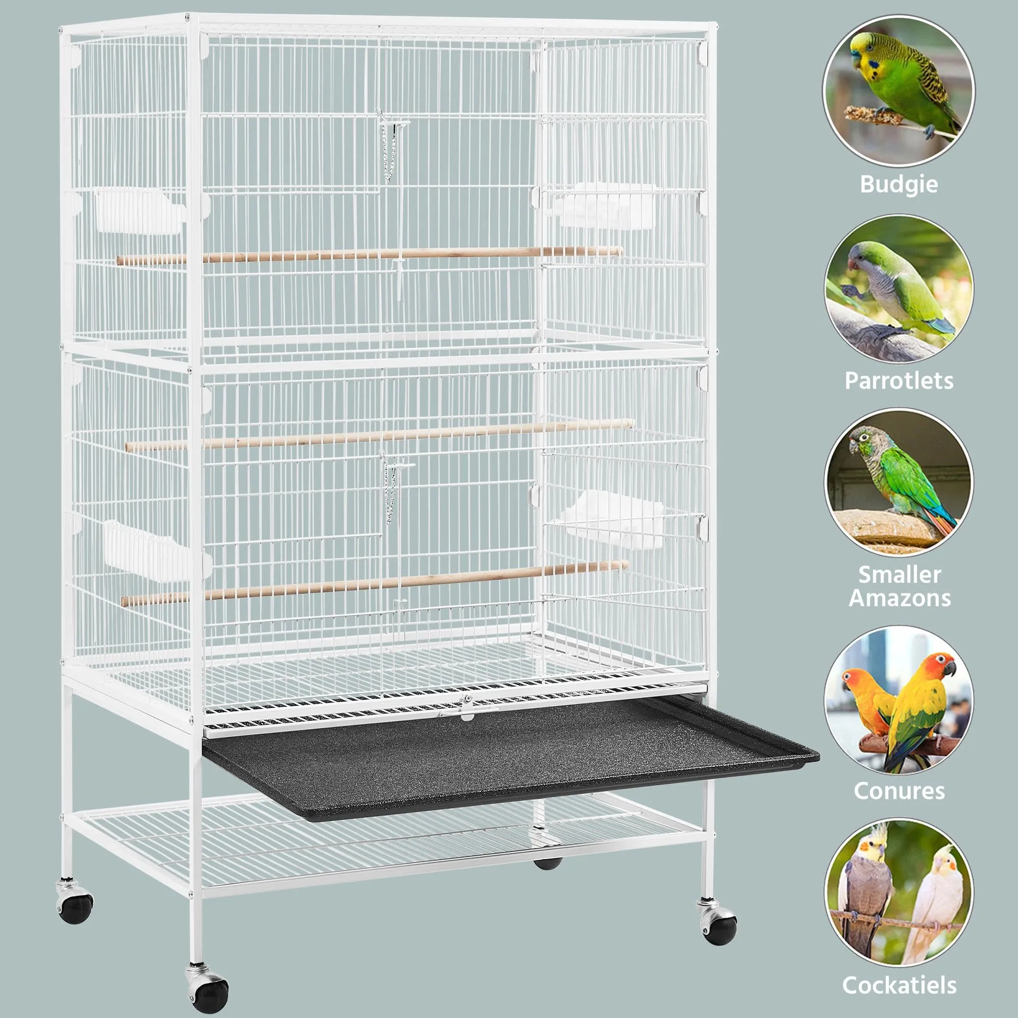 Yaheetech Gabbia Voliera per Uccelli in Metallo con Ruote, 79 x 51,8 x 132 cm, Bianco - immagine 3