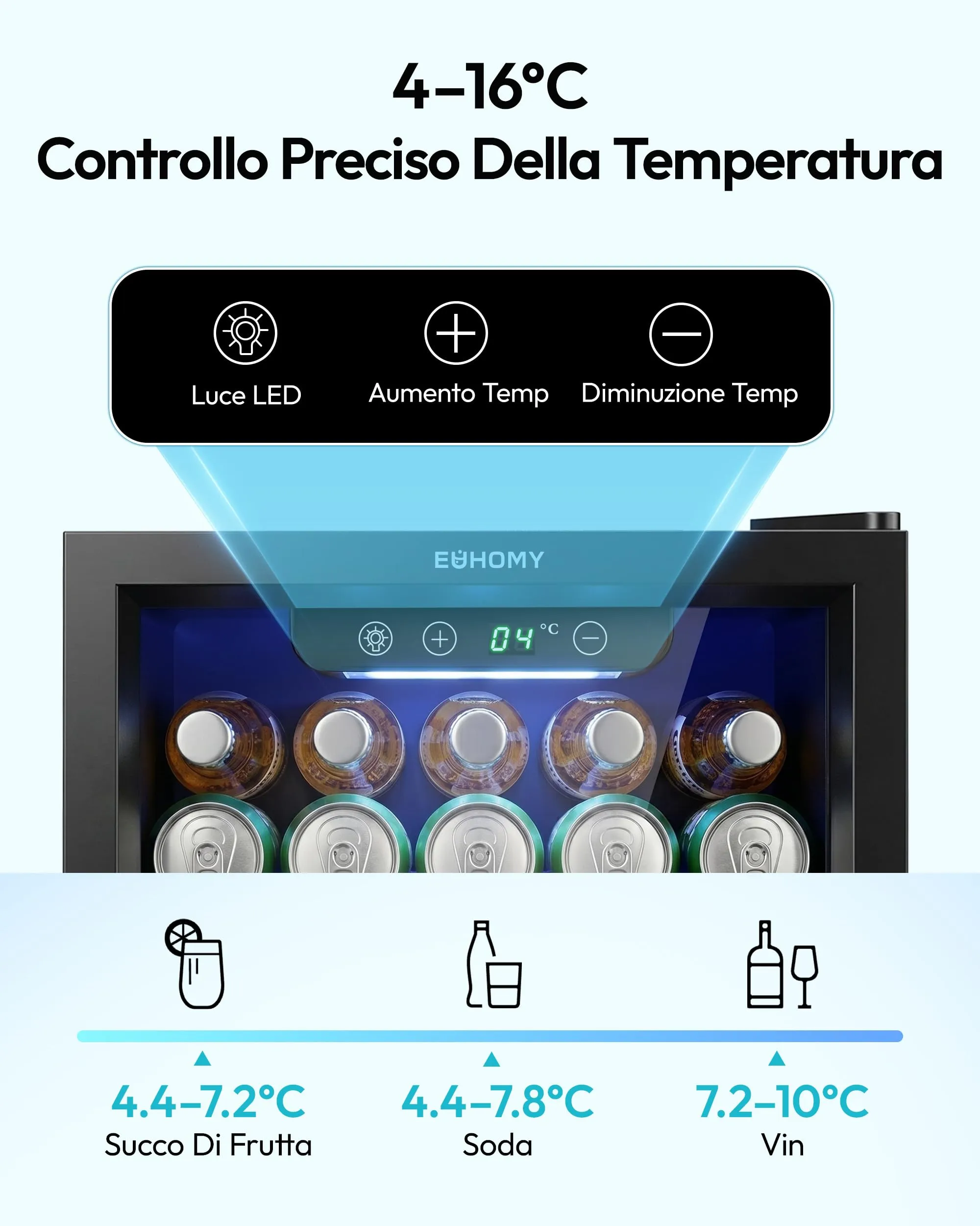 EUHOMY Frigorifero per Bevande 36L con Porta in Vetro e Luce LED, Nero - immagine 4