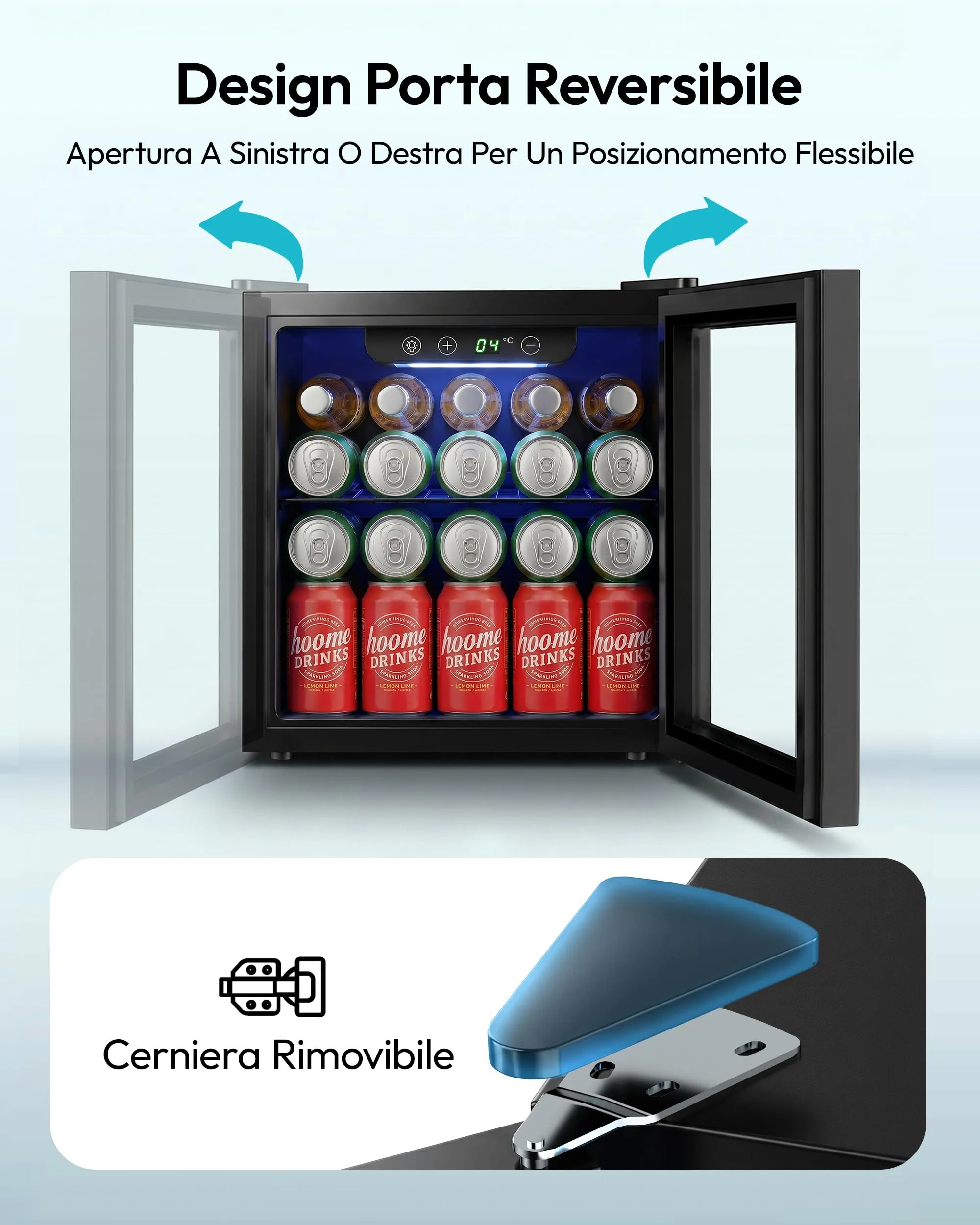 EUHOMY Frigorifero per Bevande 36L con Porta in Vetro e Luce LED, Nero - immagine 6