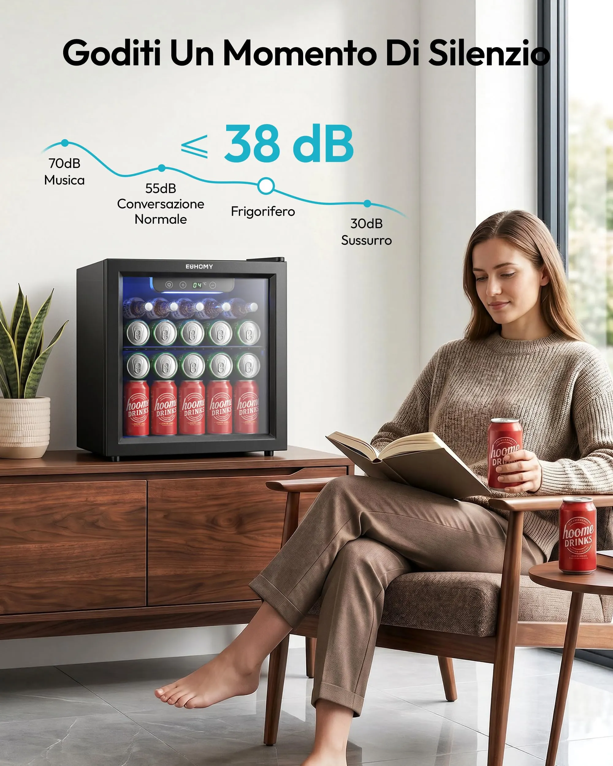 EUHOMY Frigorifero per Bevande 36L con Porta in Vetro e Luce LED, Nero - immagine 7