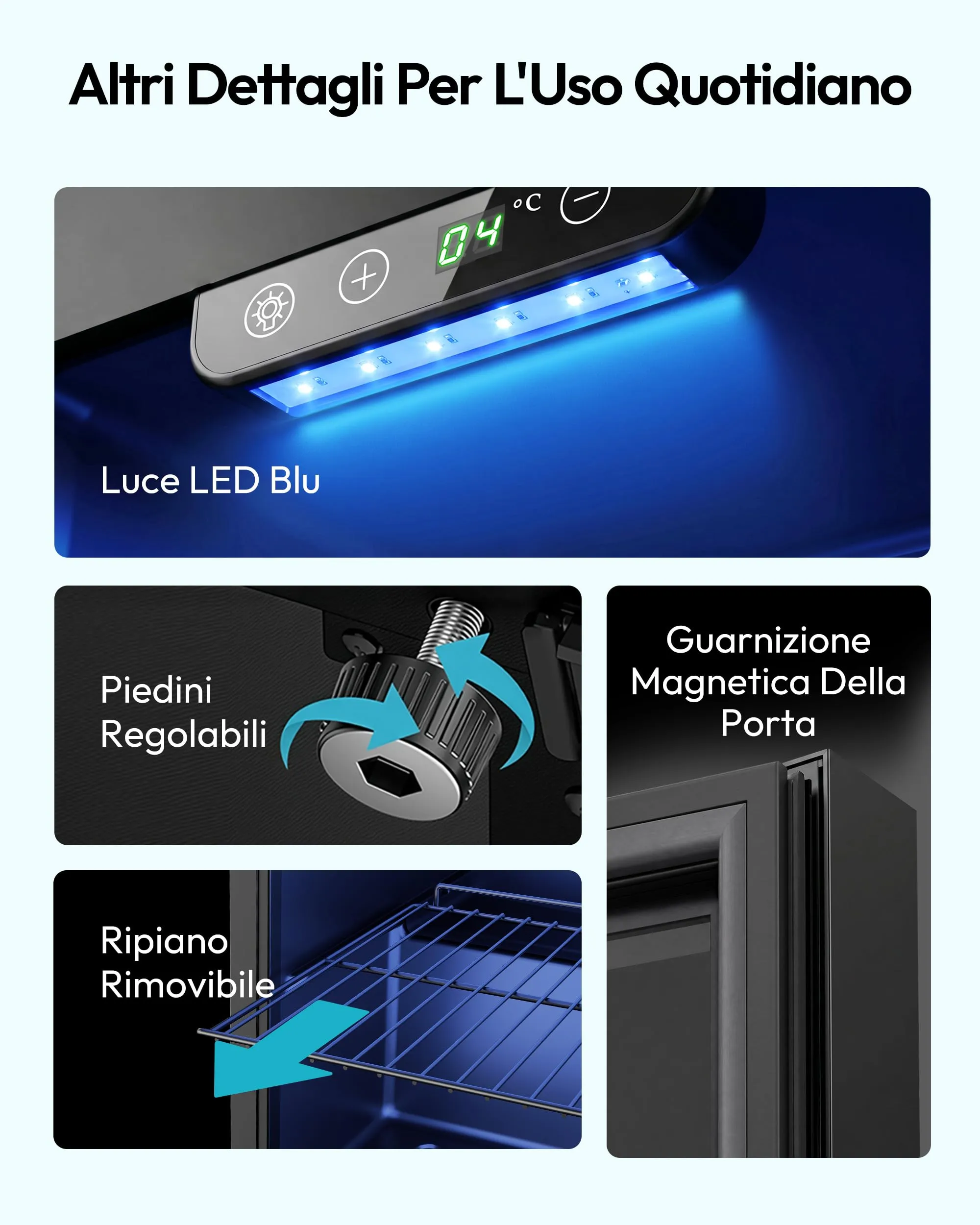 EUHOMY Frigorifero per Bevande 36L con Porta in Vetro e Luce LED, Nero - immagine 9