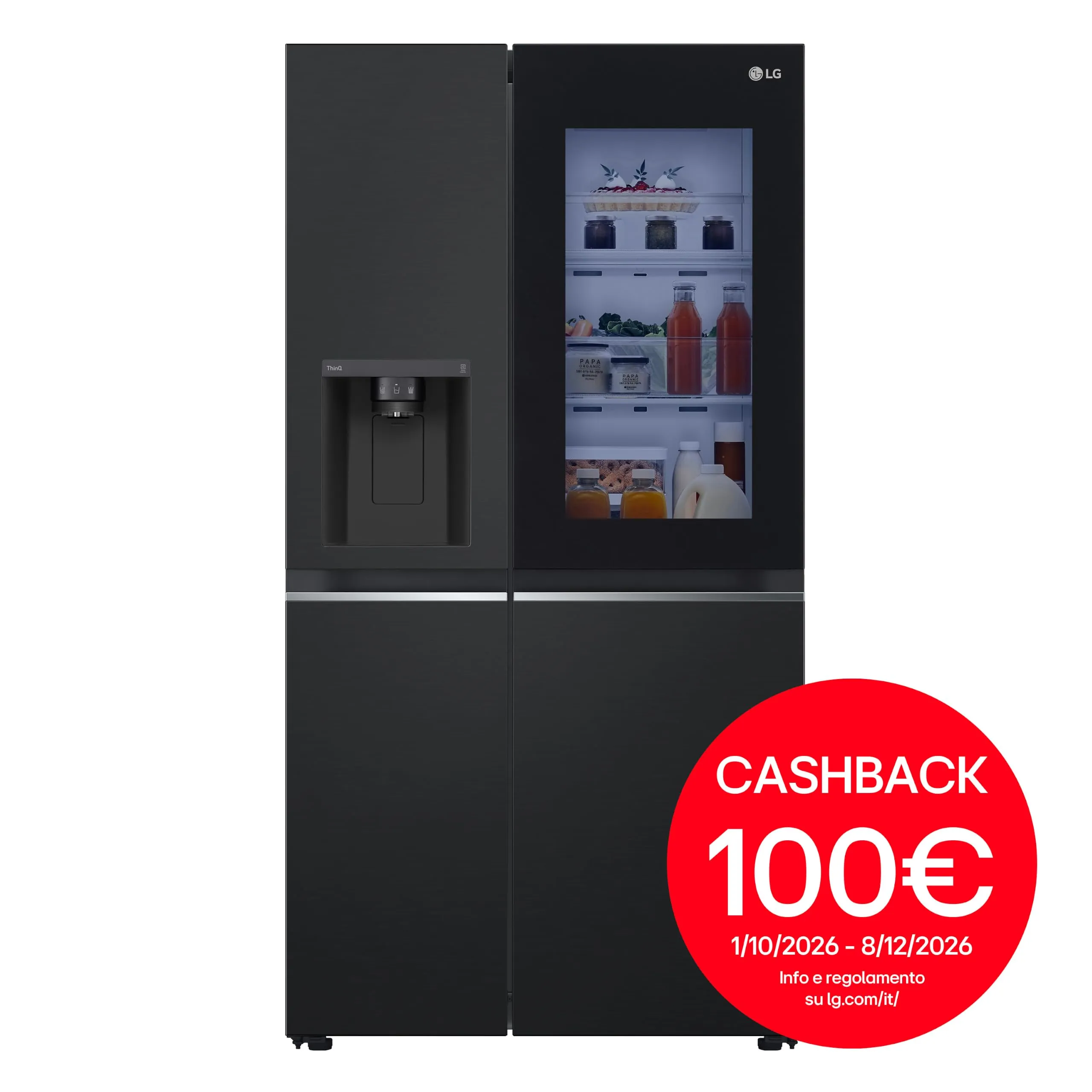 LG GSGV81EPLL Frigorifero Americano Side by Side InstaView 635L Total No Frost Wi-Fi Door & Linear Cooling Dispenser Acqua e Ghiaccio Nero Opaco - immagine 2