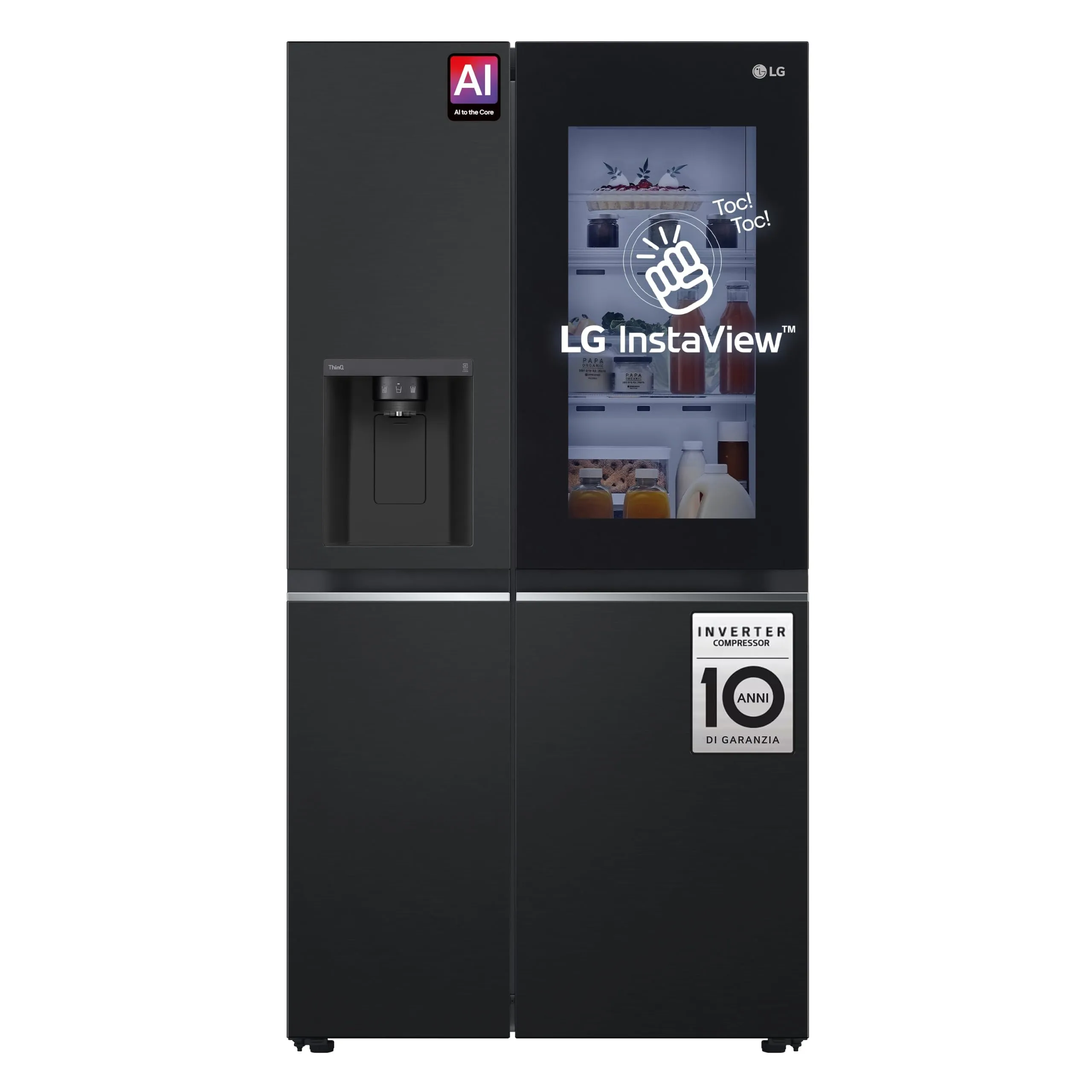 LG GSGV80EPLL Frigorifero Americano Side by Side InstaView, 635L, Total No Frost, Wi-Fi, Door & Linear Cooling, Dispenser Acqua e Ghiaccio, Nero Opaco - immagine 2