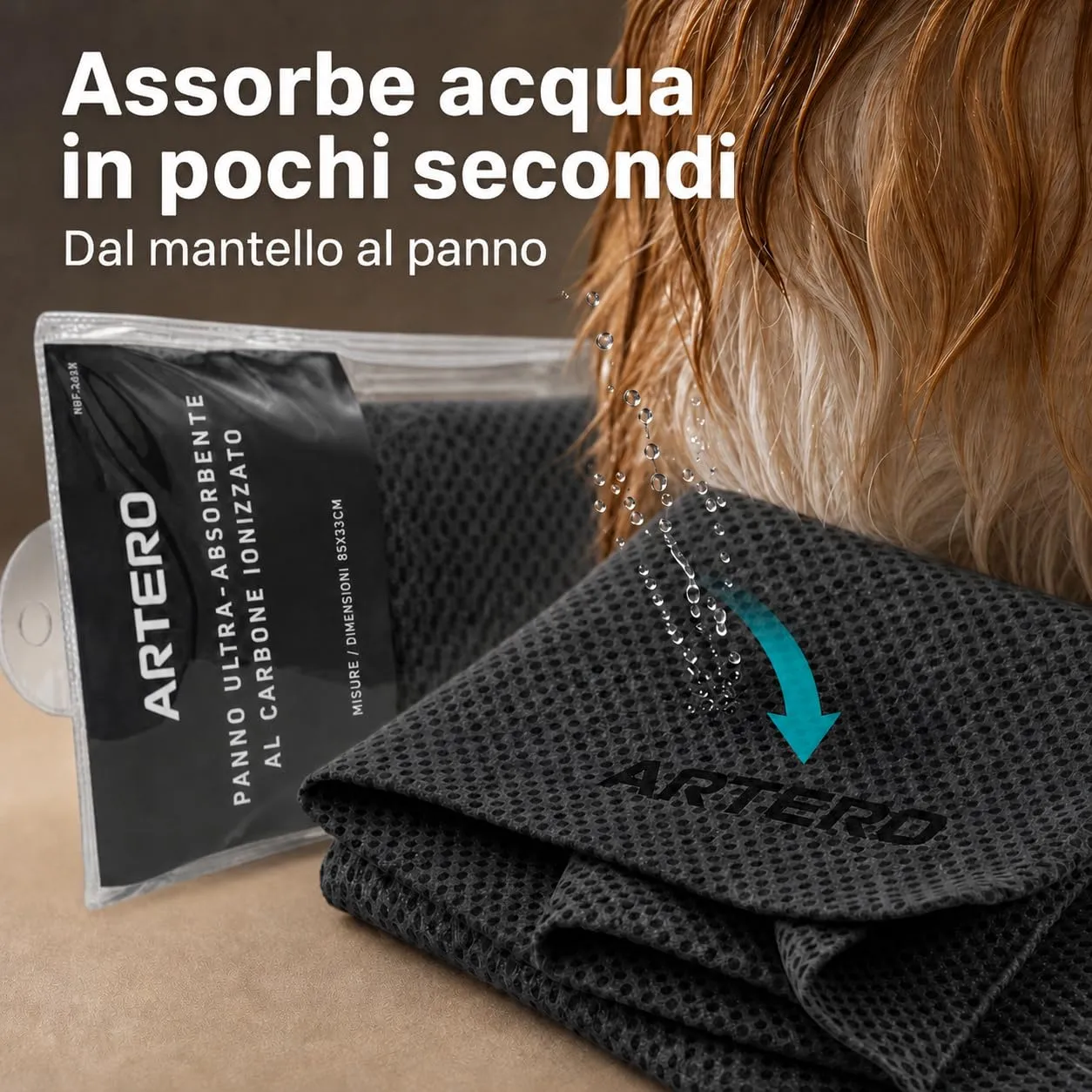 ARTERO Samba Panno Magico Ultra Assorbente per Cani, Gatti e Cavalli, Materiale Ionizzato Antibatterico al Carbonio, 85x33cm - immagine 3