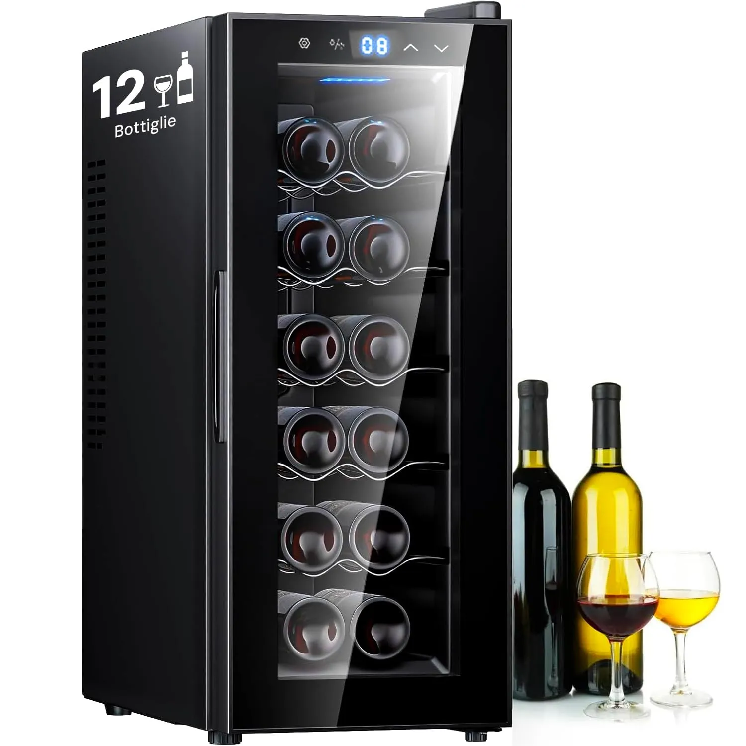 Wintem Cantinetta Frigo per Vini 12 Bottiglie 65W, Display LED, Temperatura Regolabile 12-18°C, Auto Defrost, 35L, Nero - immagine 1