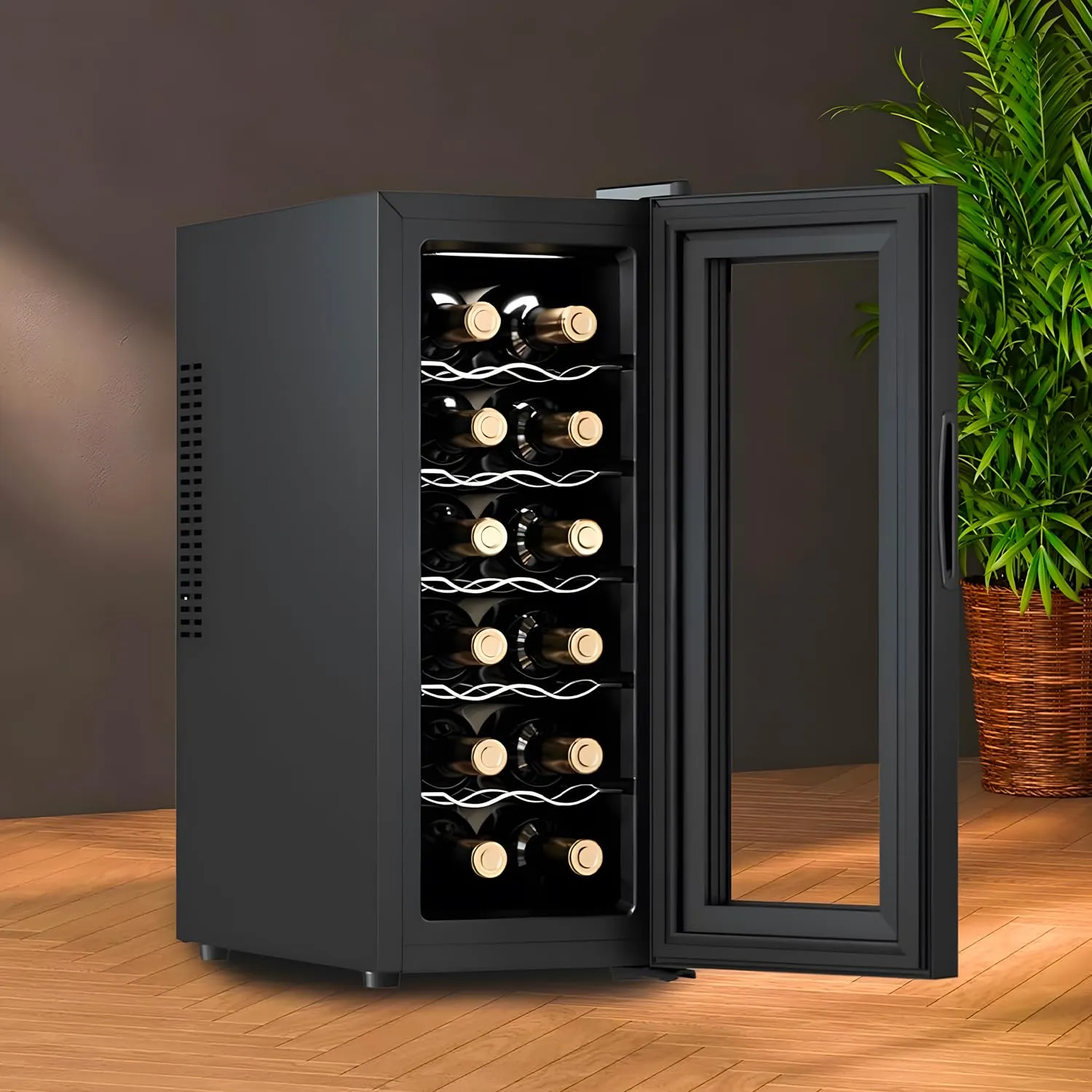 Wintem Cantinetta Frigo per Vini 12 Bottiglie 65W, Display LED, Temperatura Regolabile 12-18°C, Auto Defrost, 35L, Nero - immagine 2