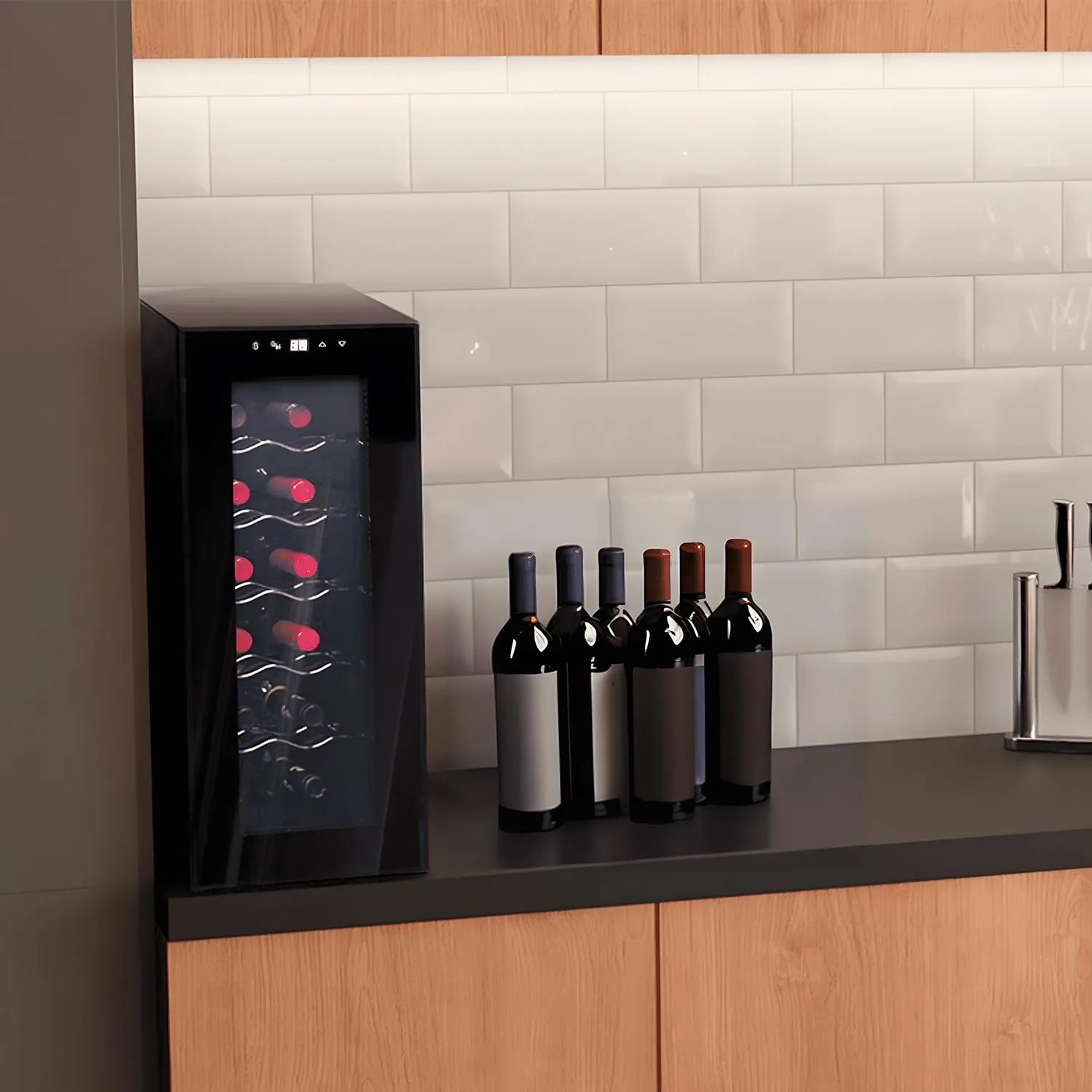 Wintem Cantinetta Frigo per Vini 12 Bottiglie 65W, Display LED, Temperatura Regolabile 12-18°C, Auto Defrost, 35L, Nero - immagine 3