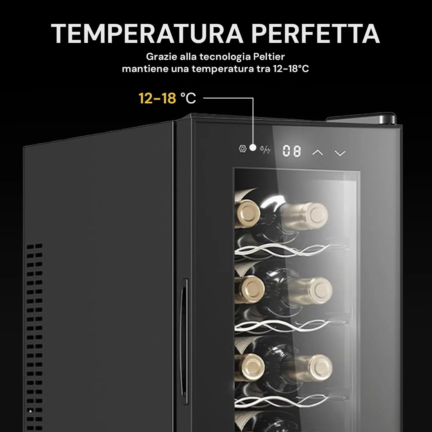 Wintem Cantinetta Frigo per Vini 12 Bottiglie 65W, Display LED, Temperatura Regolabile 12-18°C, Auto Defrost, 35L, Nero - immagine 4