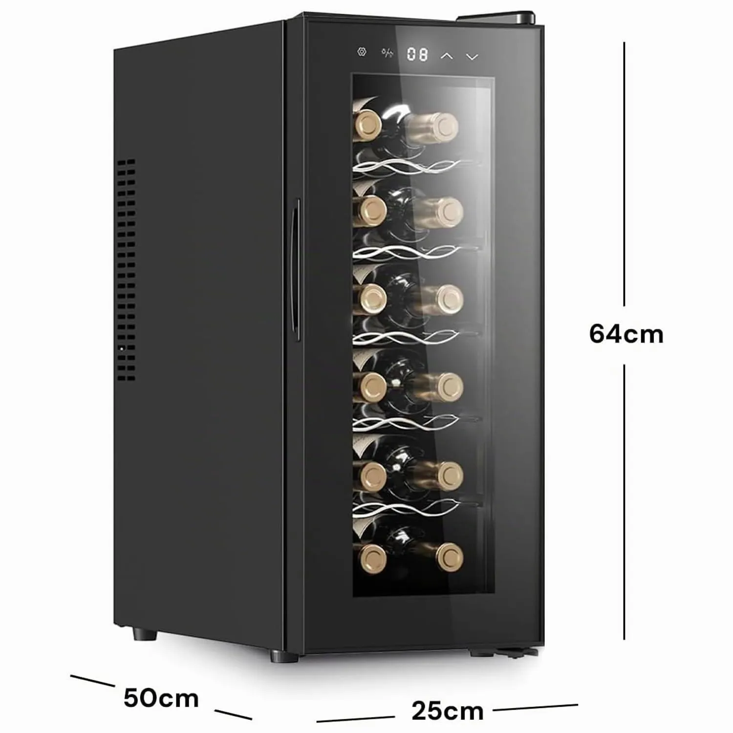 Wintem Cantinetta Frigo per Vini 12 Bottiglie 65W, Display LED, Temperatura Regolabile 12-18°C, Auto Defrost, 35L, Nero - immagine 6
