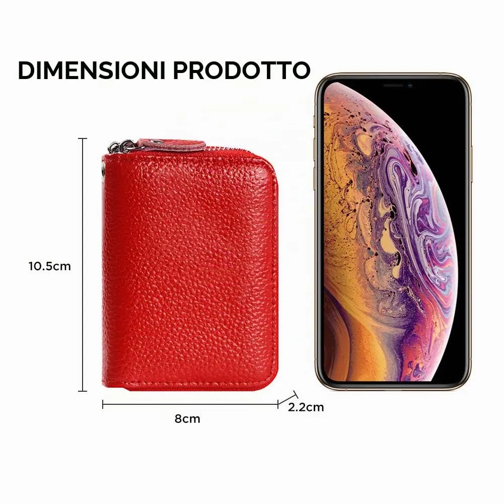 flintronic Porta Carte di Credito in Pelle con Blocco RFID e Cerniera, 12 Slot, Rosso - immagine 3