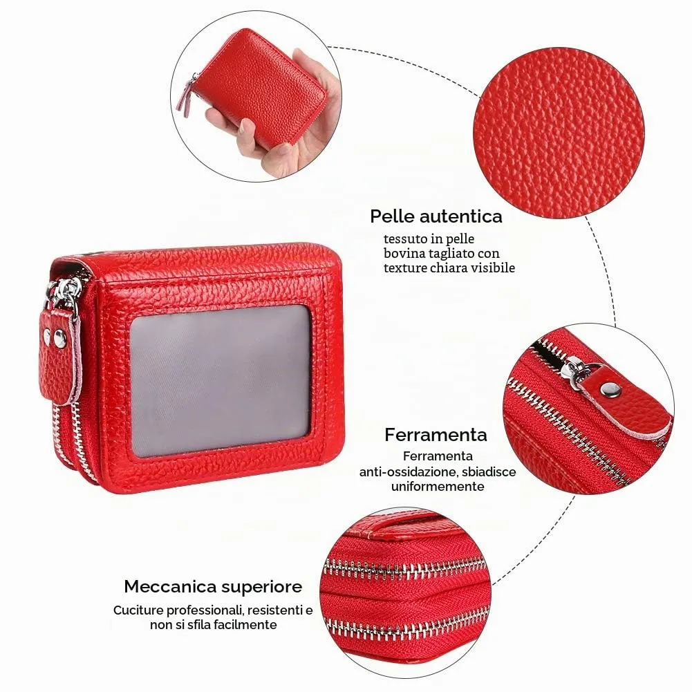 flintronic Porta Carte di Credito in Pelle con Blocco RFID e Cerniera, 12 Slot, Rosso - immagine 4