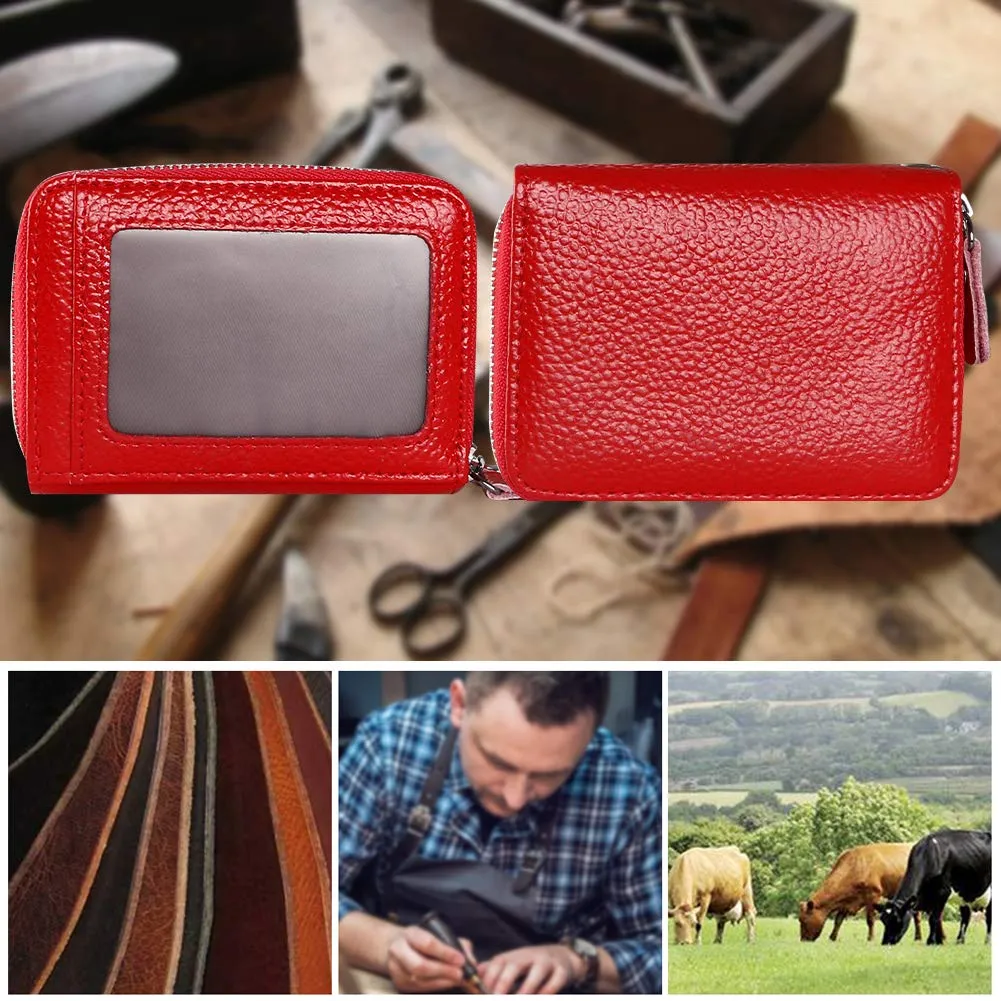 flintronic Porta Carte di Credito in Pelle con Blocco RFID e Cerniera, 12 Slot, Rosso - immagine 7
